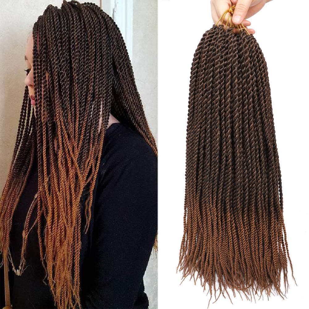 Befunny Crochet Braids Senegalese Twist Crochet Hair 8 Packs Small Ombre Brown Crochet Senegalese Twist Hair Itch Free Mini Havana Mambo Crotchet Braiding Hair 20Strands/Pack(18inch,T4/30#)