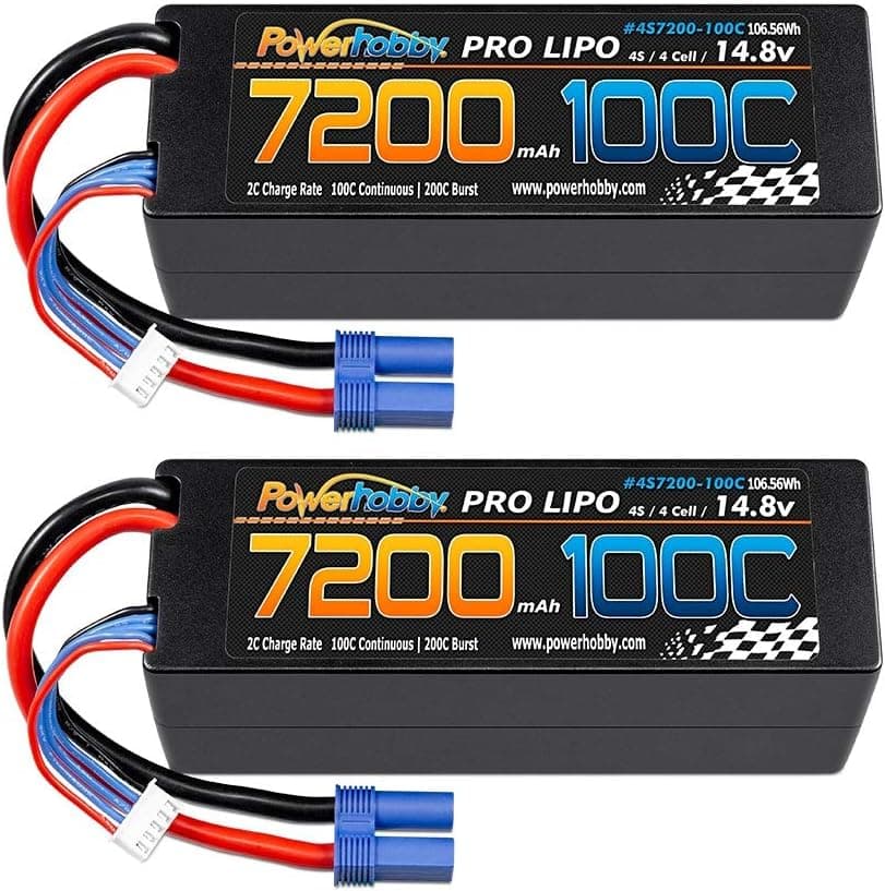 Powerhobby 4s 14.8v 7200mah 100C-200C Lipo Battery w EC5 Hard Case (2 Pack) 4-Cell FITS : Arrma Kraton Tyhpon Senton Tailon Outcast FAZON