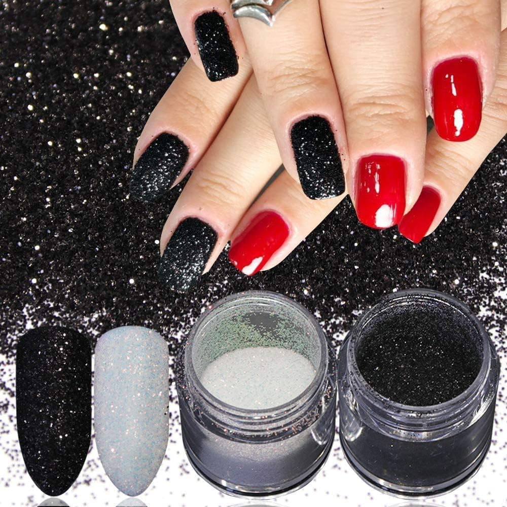 2 Colors White Nail Glitter Powder Black Dust Sugar Powder, Nail Sugar Glitter, Shining Ultra Fine Iridescent Design Nails Sweater Design Manicure Decorations DIY Crafts
