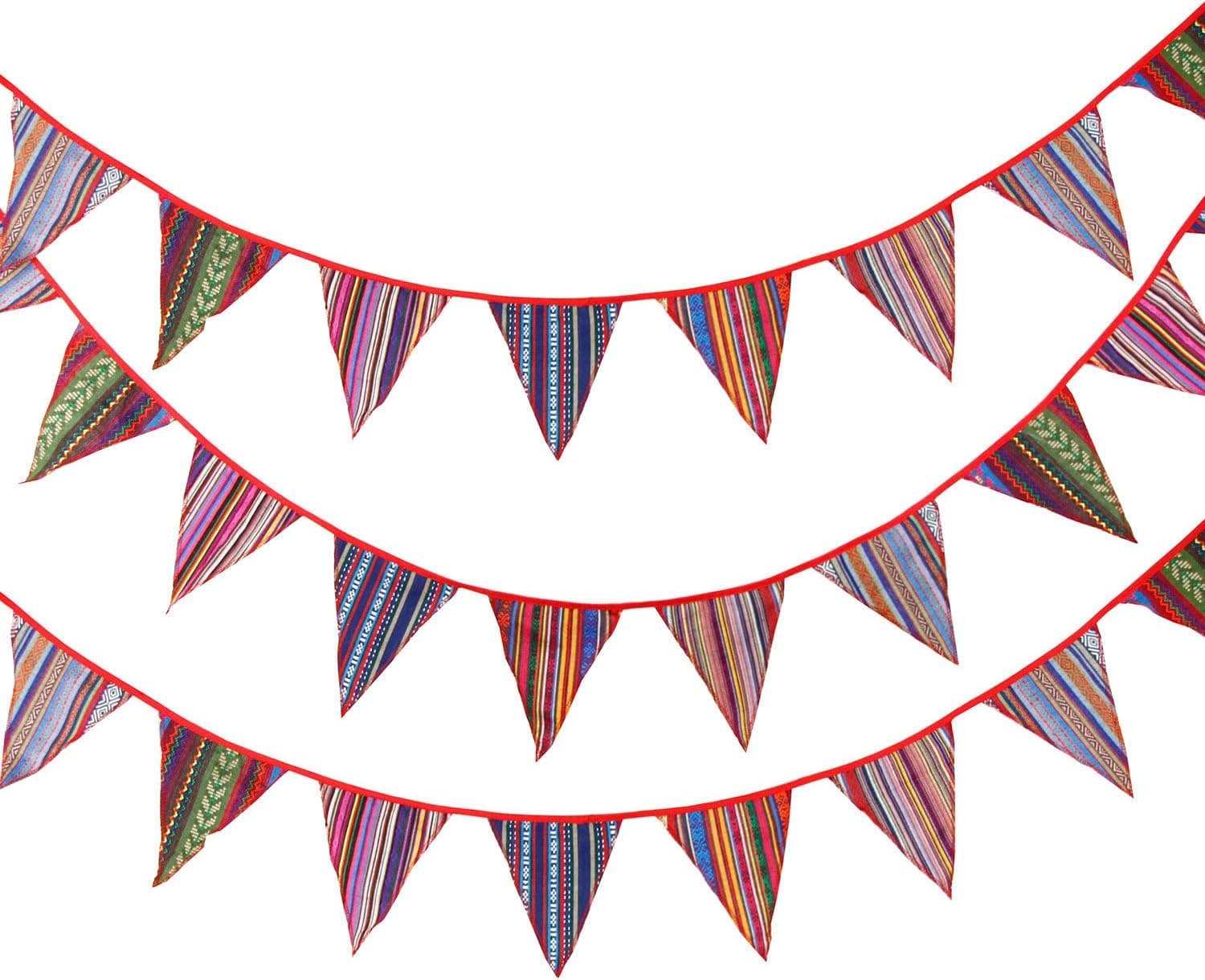 Da Jia 10.8Feet/Set x 3 Sets Vintage Colorful Bunting String Fabric Pennant Banner Decoration Triangle Flags