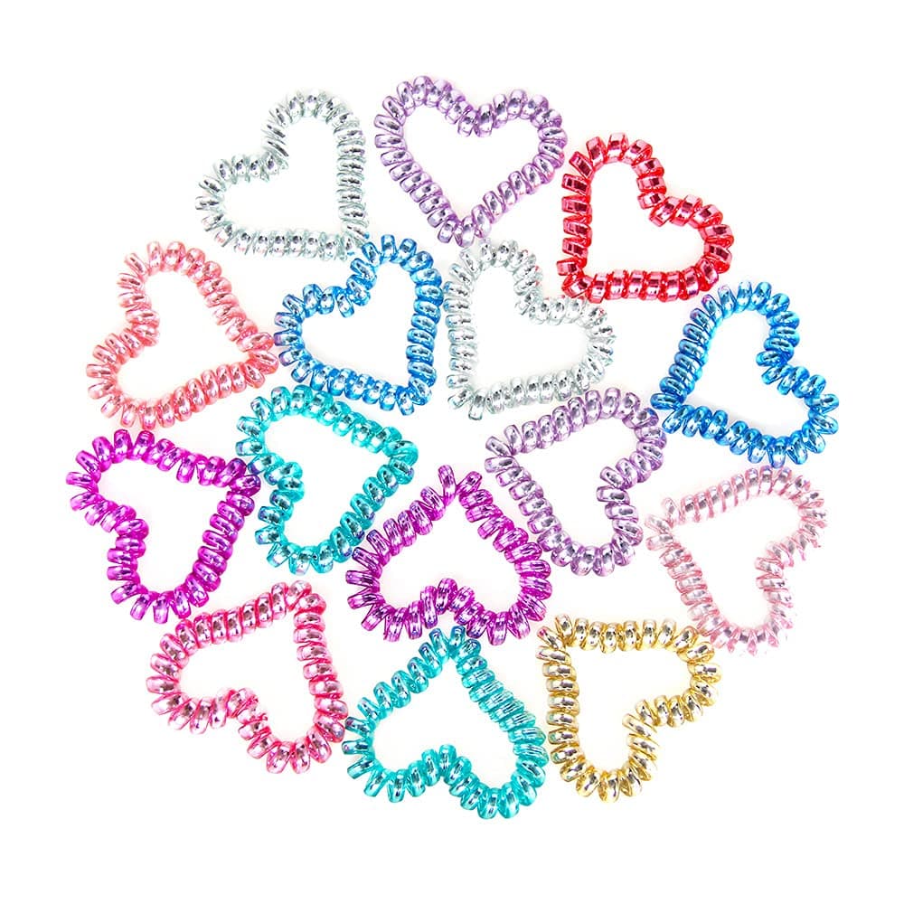 Heart Spiral Hair Ties 18 Pack No Crease Elastic Ponytail Holders Phone Cord Traceless Hair Ring for girls and Women Thick Hair