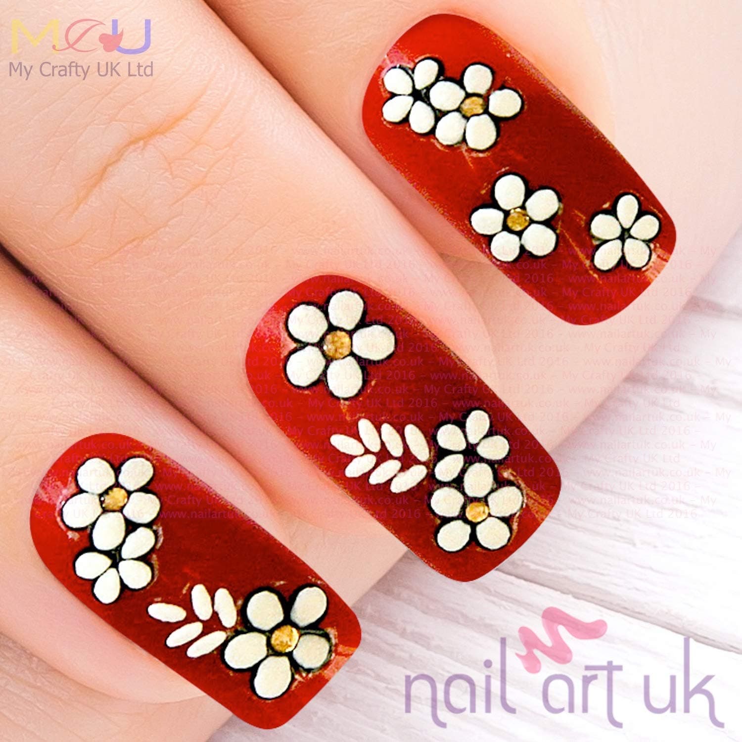 White and Gold Flower (Daisy) Adhesive Nail Stickers Art