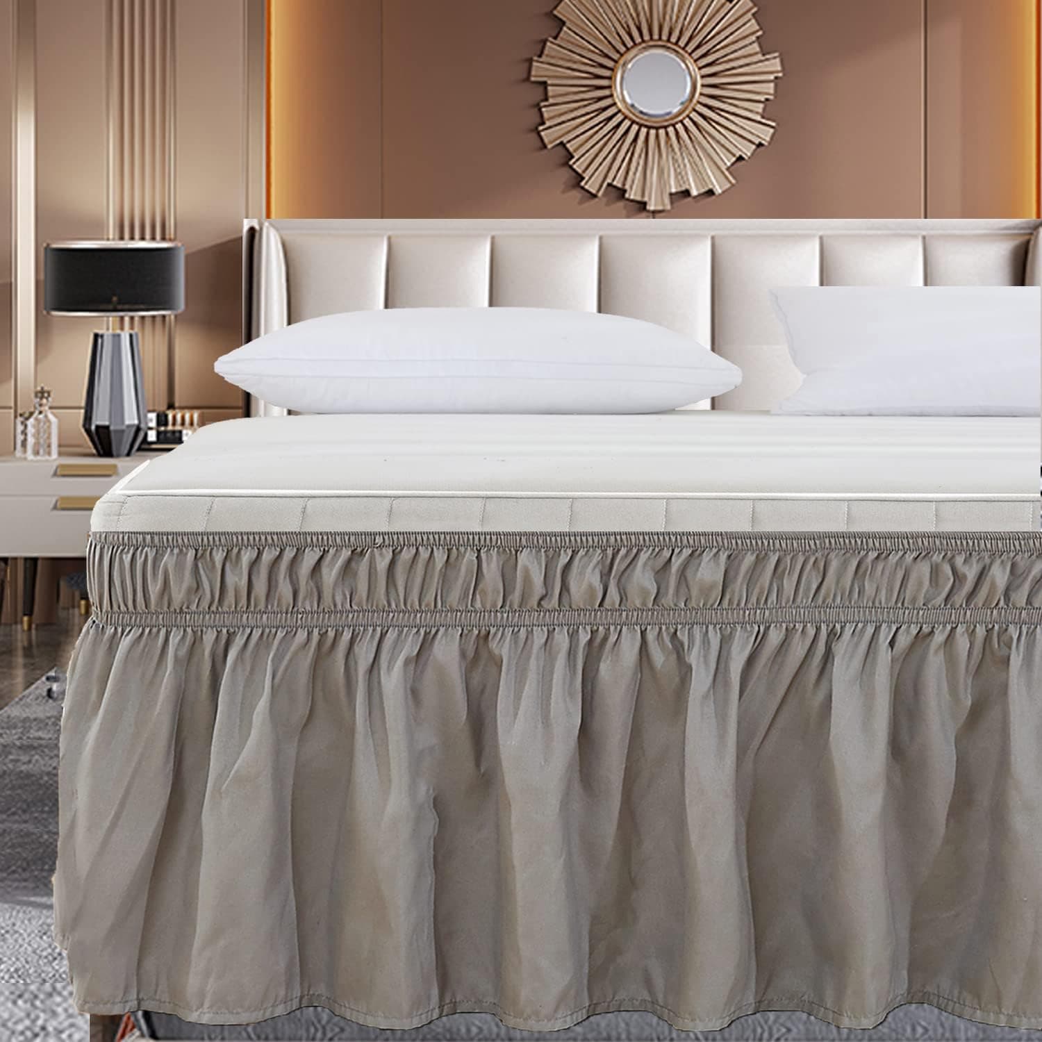 SOCOOL Wrap Around Bed Skirts with Adjustable Elastic Belt, Silver Grey Bed Skirt for Twin & Twin XL Beds 15'' Drop Dust Ruffles Easy-Install Wrinkle & Fade Resistant Bed Frame Cover Machine Washable