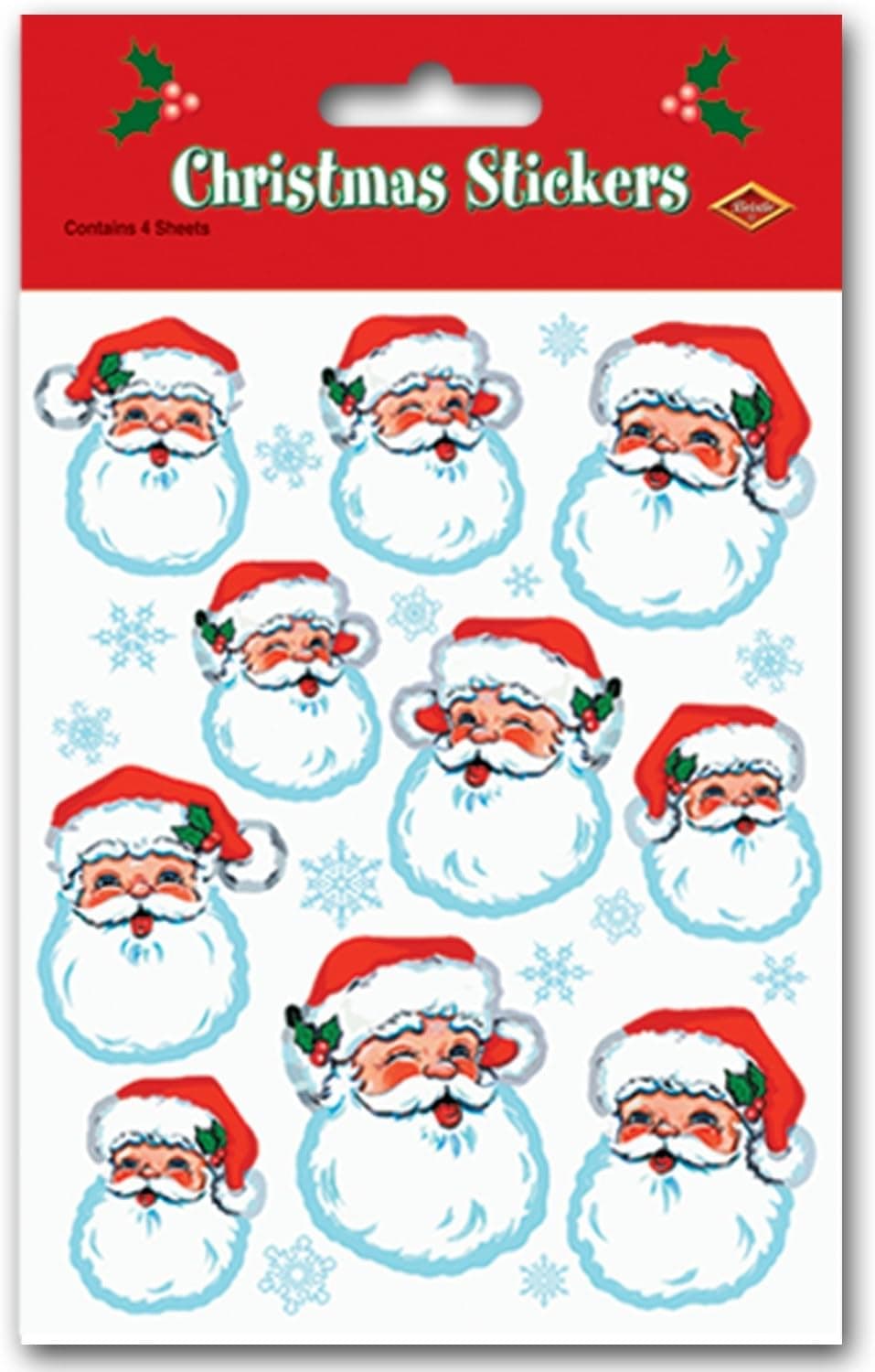Santa Face Stickers (4 Shs/Pkg)