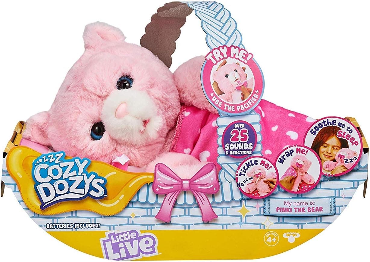 Little Live Pets Cozy Dozy Pinki The Bear - Over 25 Sounds and Reactions | Bedtime Buddies, Blanket and Pacifier Included | Stuffed Animal, Best Nap Time, Interactive Teddy Bear