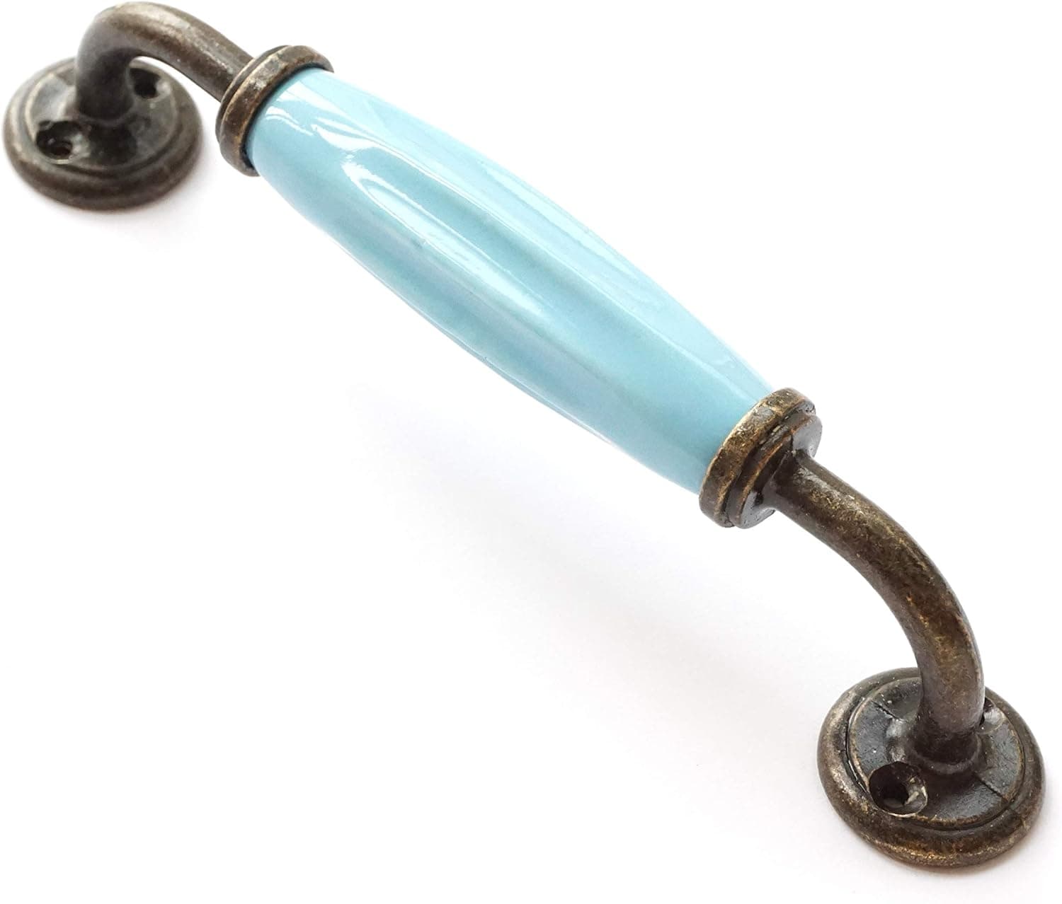 LBFEEL 5.0" Antique Bronze Blue Pink White Ceramic Drawer Pulls Handles for Cupboard Cabinet Dresser Closet Kitchen Hardware 128mm (Blue)
