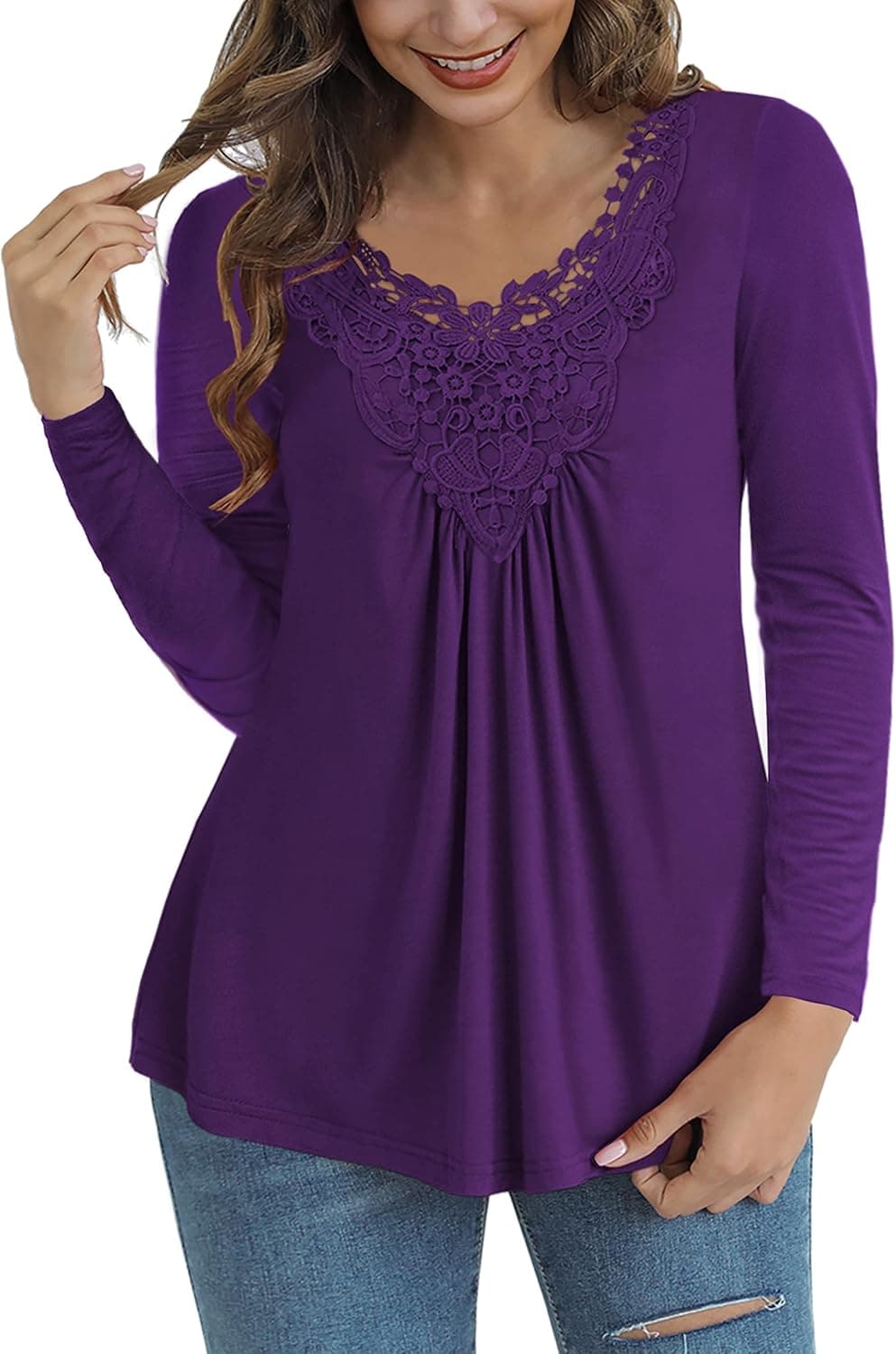 Tralilbee Women's Plus Size Tops Casual Blouse Short Sleeve Lace Crochet Tunic Tops, M-4XL
