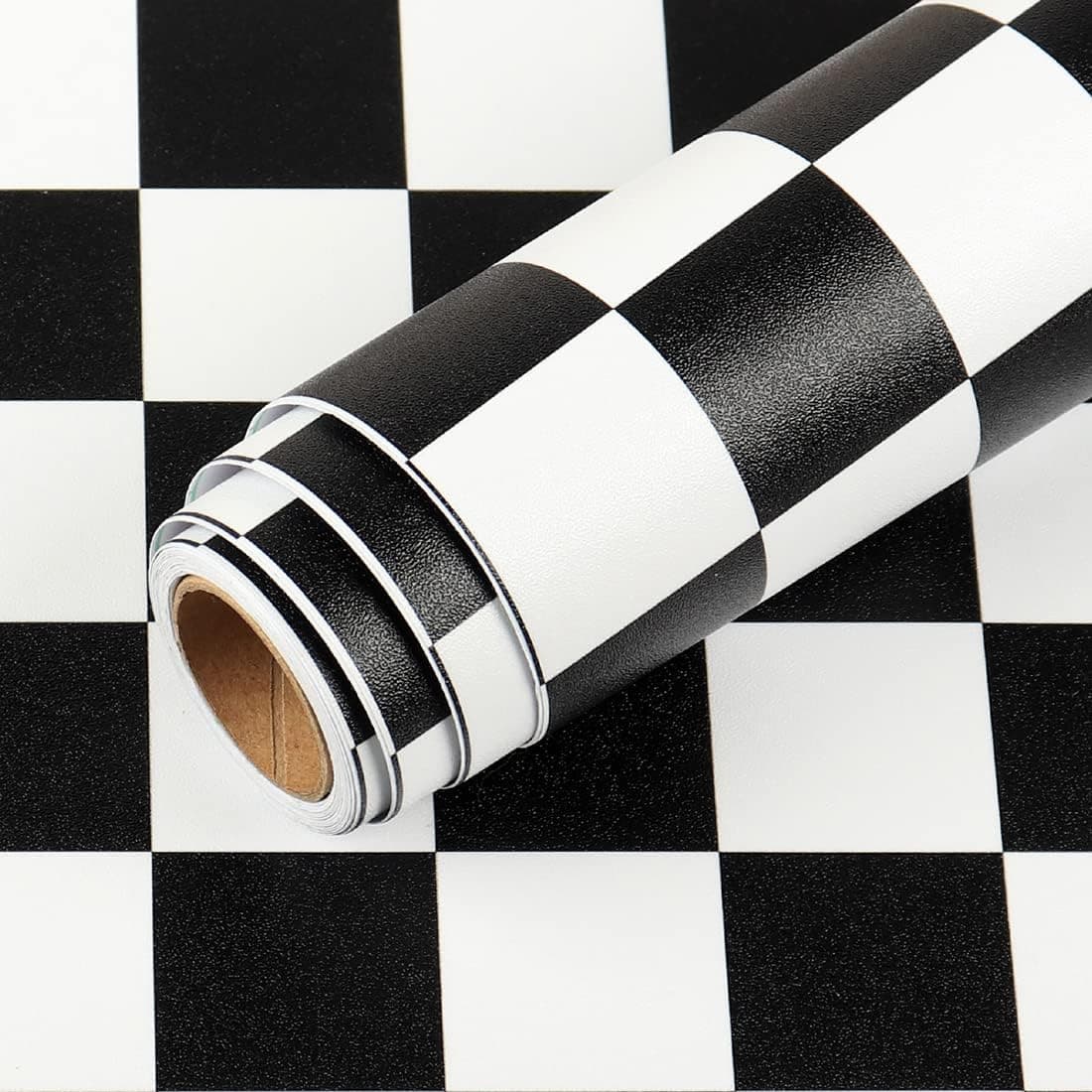 LACHEERY Thick Checkerboard Contact Paper 160 x 24 Inch Wide Black and White Checkered Wallpaper Peel and Stick Waterproof Self Adhesive Wall Paper for Kitchen Countertops Backsplash Dining Table