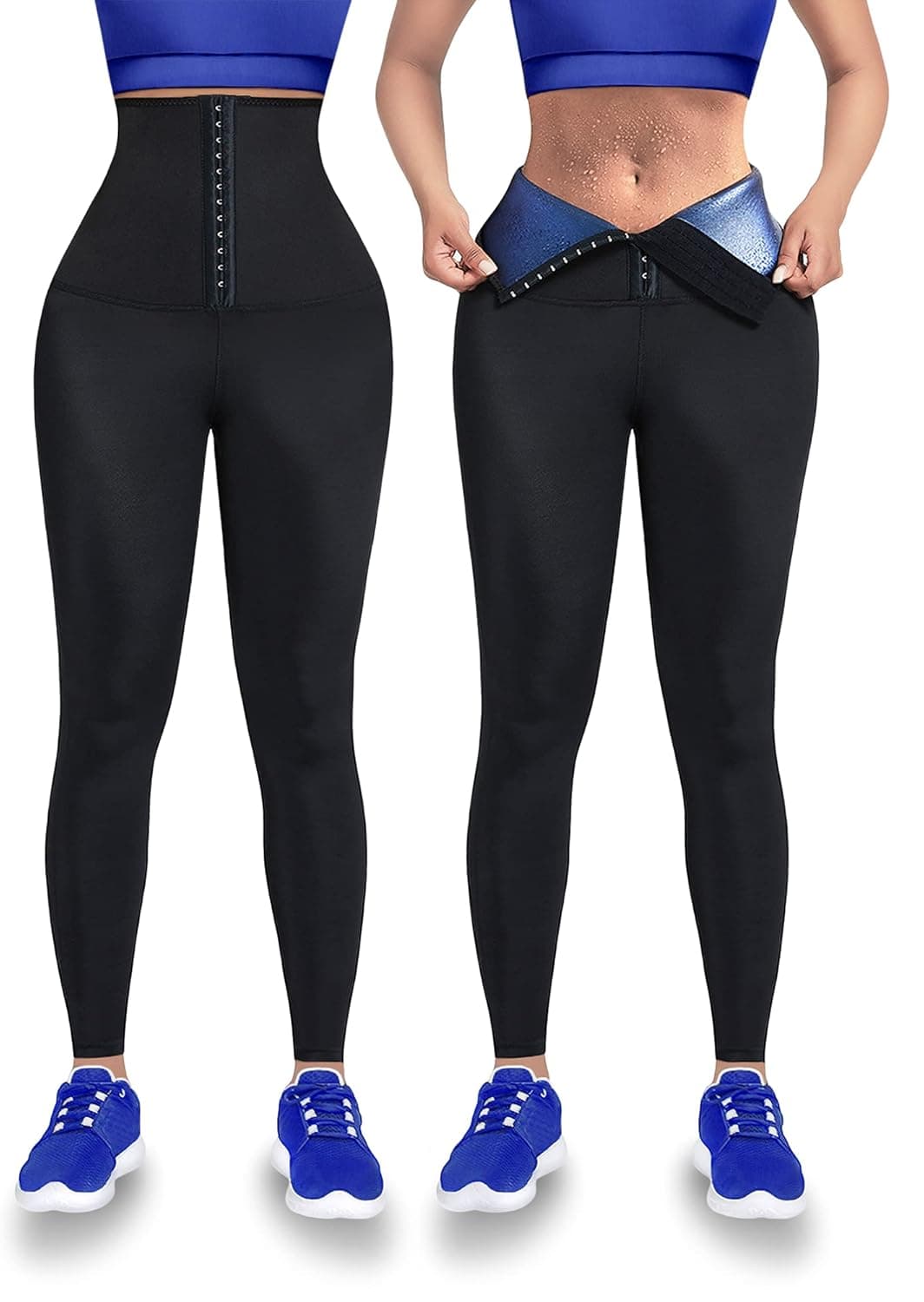 AIRYFAB High Waisted Neoprene Corset Leggings for Women - Sauna Pants with 3-Row Hooks for Shaping Stomach - Waist Trainer