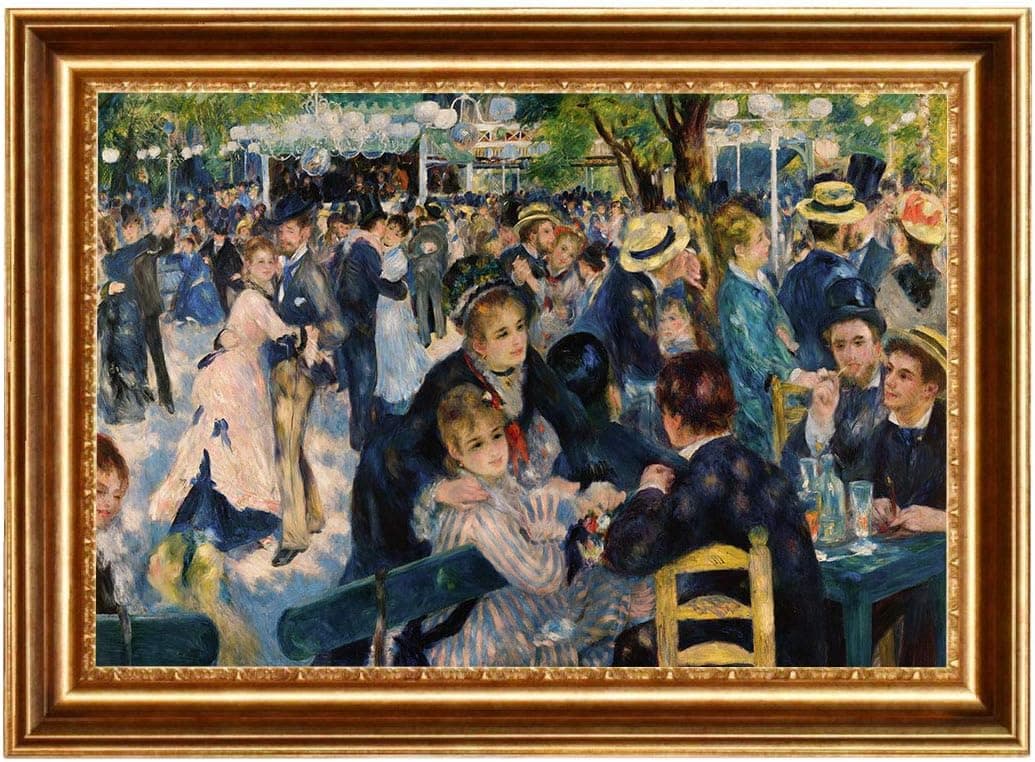 ELITEART- Bal du moulin de la Galette By Pierre-Auguste Renoir Oil Painting Reproduction Giclee Wall Art Canvas Prints-Framed Size:24 1/2" x 34 1/2"