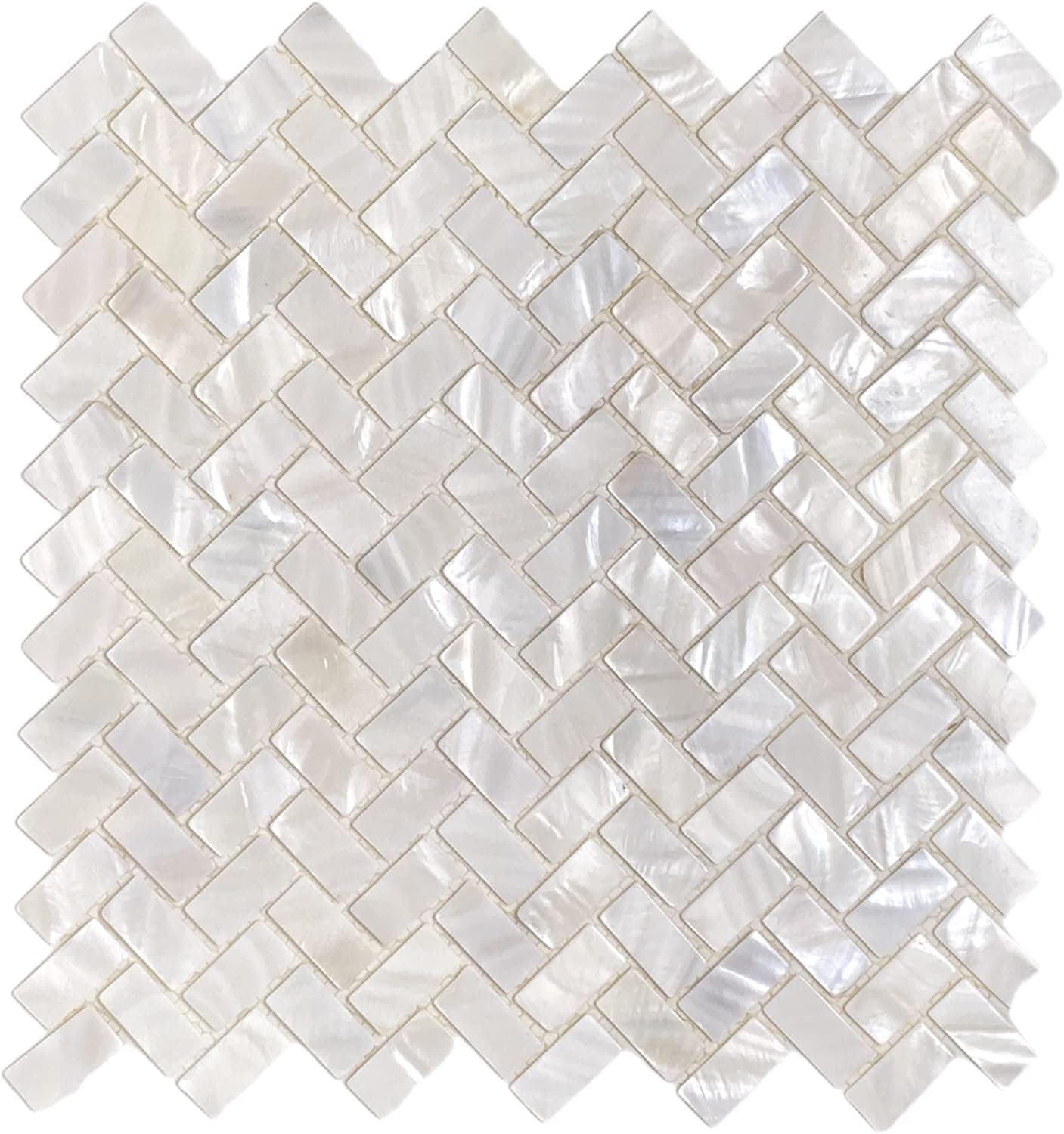 Genuine Mother of Pearl Oyster Herringbone Shell Mosaic Tile for Kitchen Backsplashes, Bathroom Walls, Spas, Pools (Full Sheet)