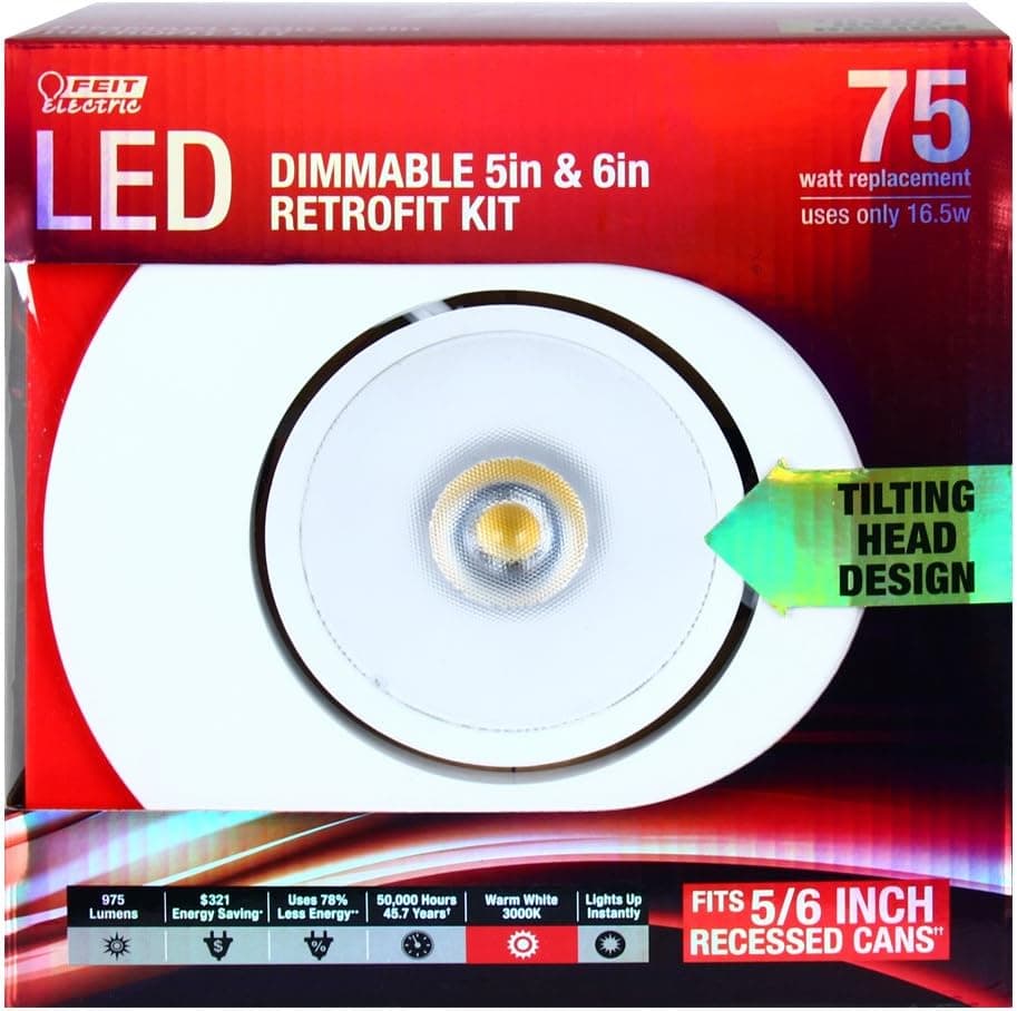 Feit LEDR56ADJ/830 75W Equivalent 5/6" Adjustable Retrofit Kit, Soft White