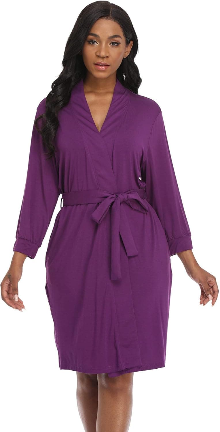 BeingYoung Women Kimono Robes Cotton Robe Short Knit Bathrobe Soft Sleepwear V-Neck Casual Ladies Loungewear S-XXL