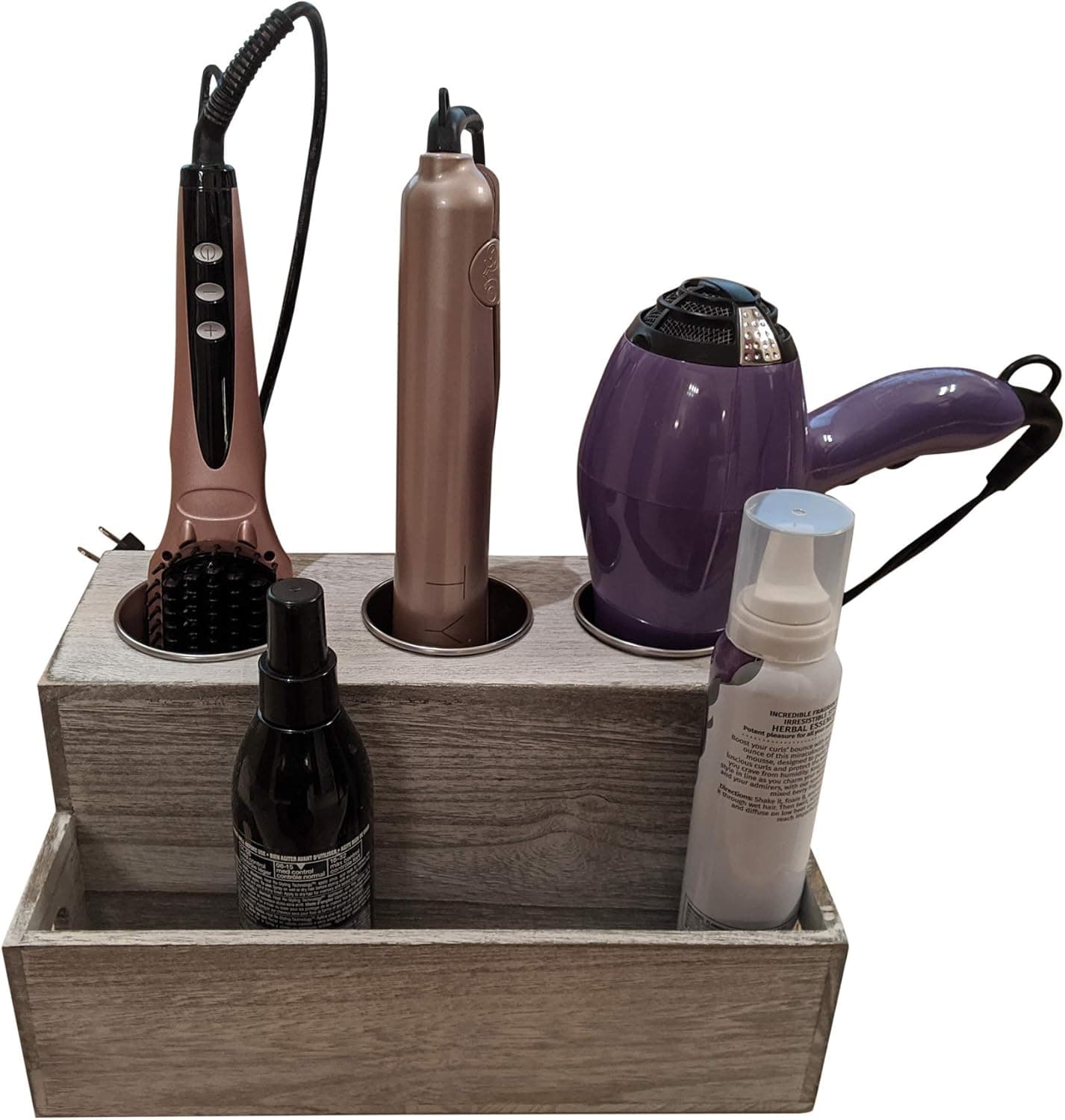 Gianna's Home Rustic Farmhouse Hair Dryer Holder Vanity Bathroom Supplies Organizer (Rustic White)