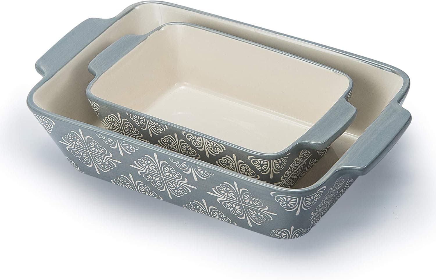 Baking Dish Ceramic Baking Pan Grey Casserole Dish Rectangular Baking Set 2pcs Bakeware Sets Lasagna Pan Baking Dishes