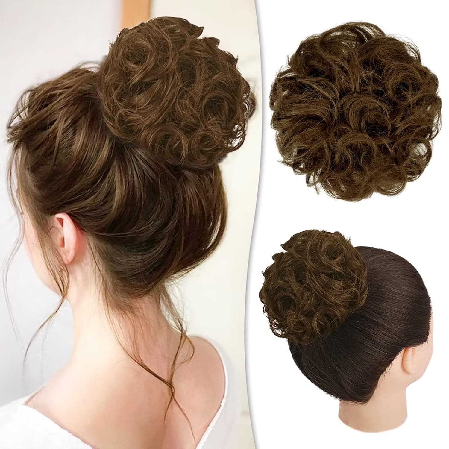 RUWISS Messy Bun Hair Piece 100% Human Hair Messy Rose Bun Hair Buns for Women Real Hair Scrunchies Hair Piece Updo Hair Pieces Bun Extension Ponytail Messy Hair Bun (Chocolate Light Brown)