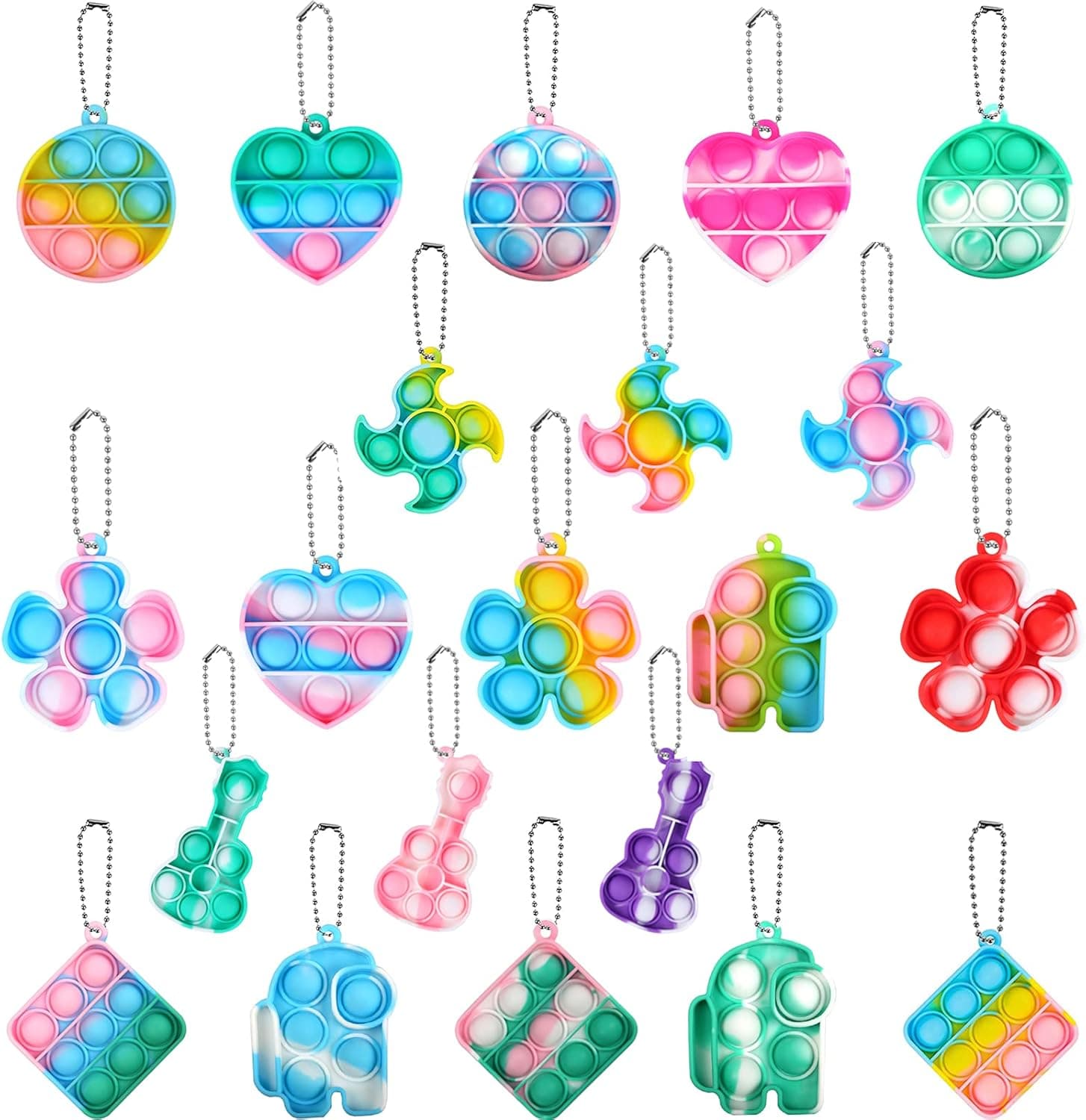 21 Pack Mini Push Pop Bubble Fidget Sensory Toys Keychains,Rainbow Simple Fidget Toy Pack Silicone Bubble Popper Stress Relief Toys Relax Tools Office Desk Toys for Kids Adults