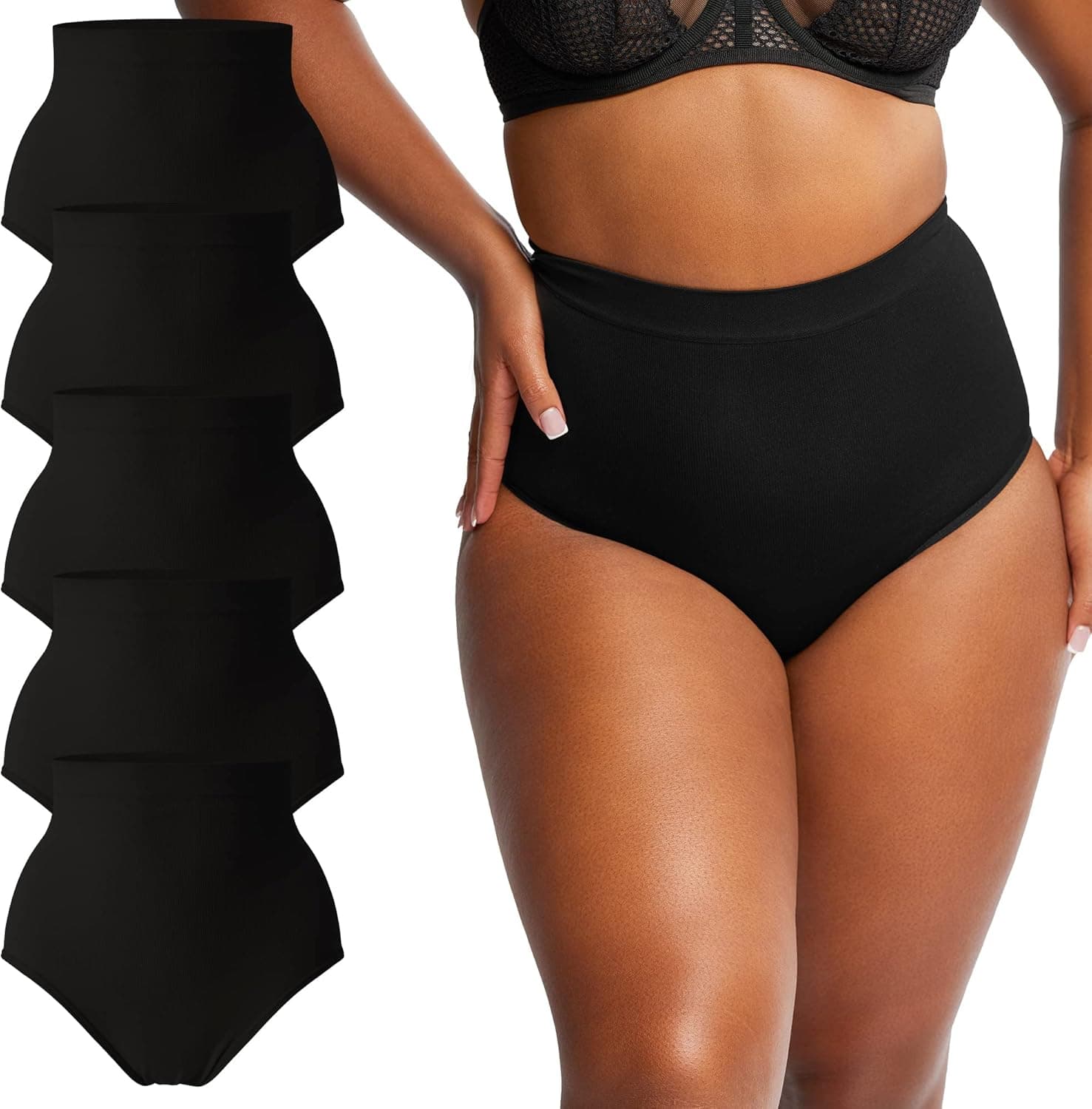 INNERSY Women's High Waisted Underwear Ladies Briefs Light Tummy Control Panties 5 Pack