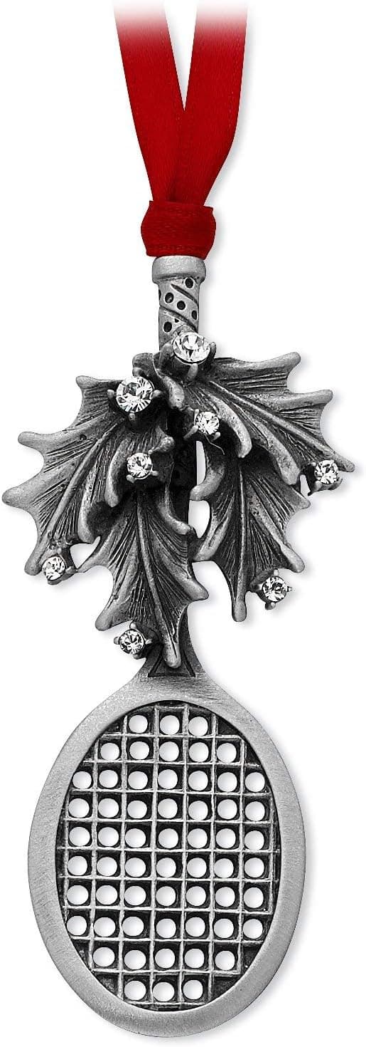 Tennis Christmas Ornament Antiqued Pewter with Austrian Crystals Made in USA