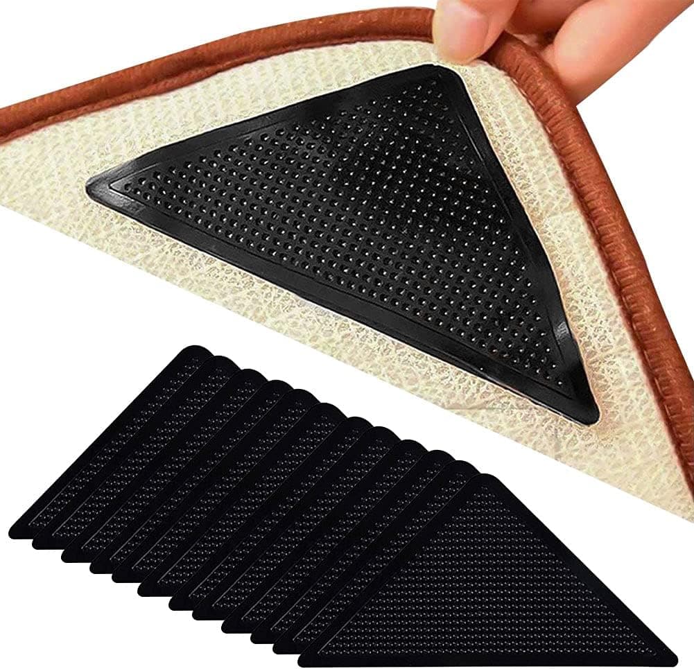 Tezam Rug Grippers for Hardwood Floors (12 pcs), Anti Slip Rug Grippers with Non Curling Washable and Reusable Non-Trace Removable Eco-Friendly Carpet Gripper for Tile Floors,Carpets,Floor Mats,Black