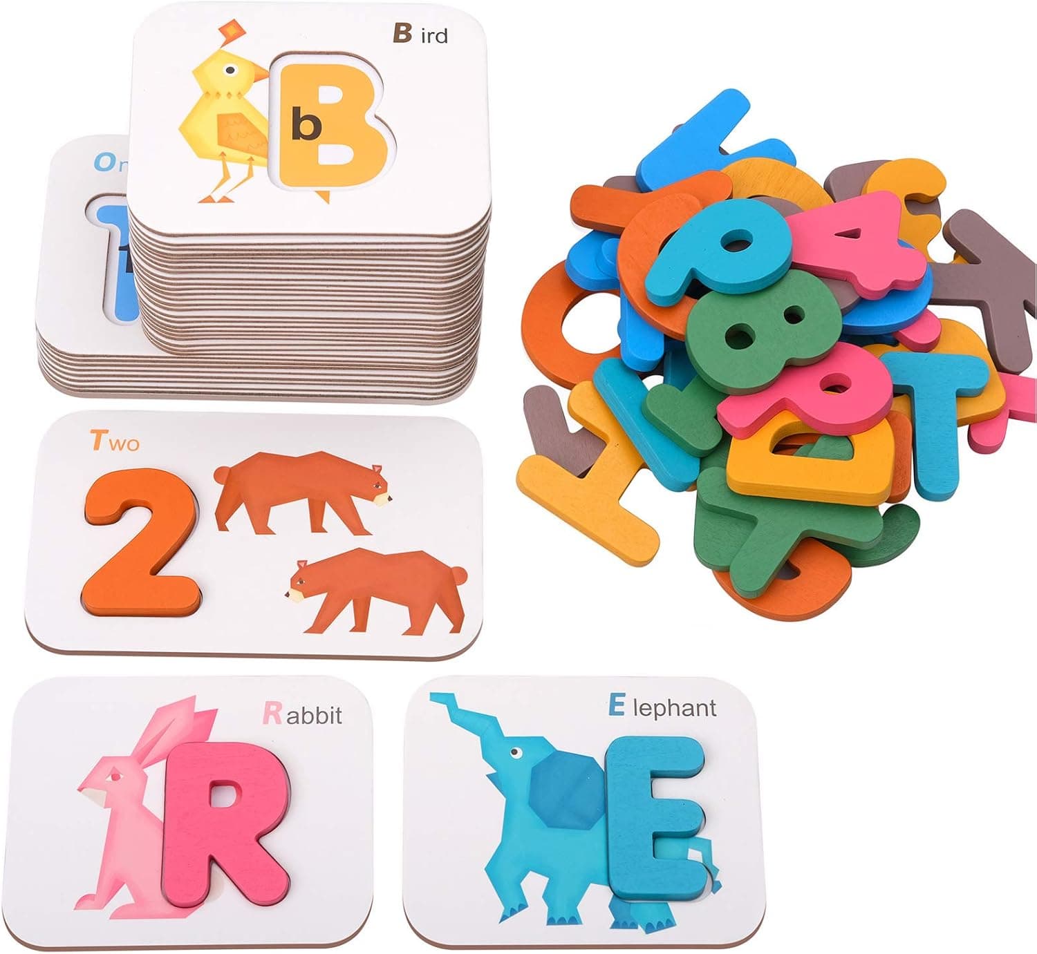 Coogam Alphabets and Numbers Flash Cards, Wooden Letters ABC Animal Matching Game Colors Sorting Puzzle, Montessori Preschool Learning Educational Toy Gift for Kids 4 5 6 Years Old Kids