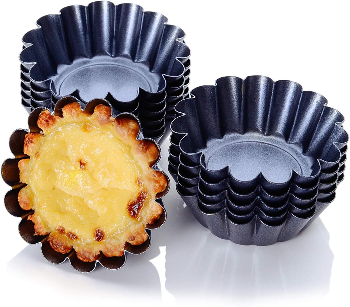 12PCS Egg Tart Molds, Mini Tart Pans, Muffin Cake Mold, Steel Mini Pie Pans Muffin Baking Cups Cupcake Cake Cookie Lined Mold Tin Baking Tool (2.5 inch)