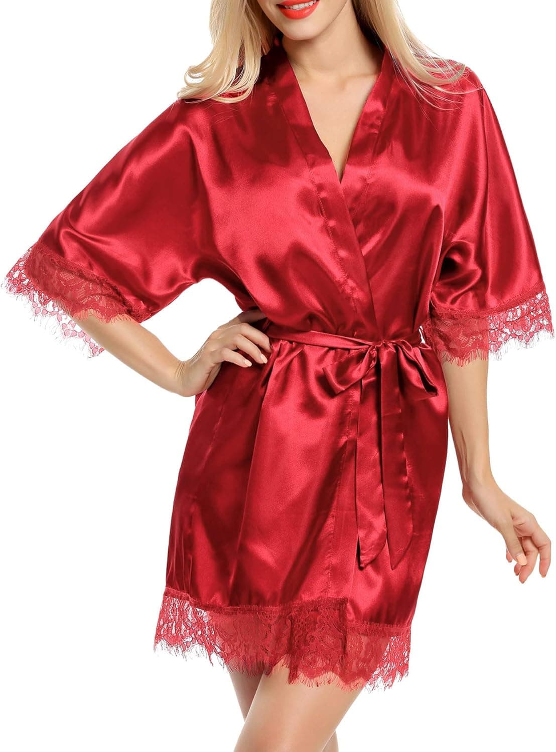 Avidlove Women Satin Kimono Robes Silk Short Bridesmaid Robe Lingerie Dressing Gown