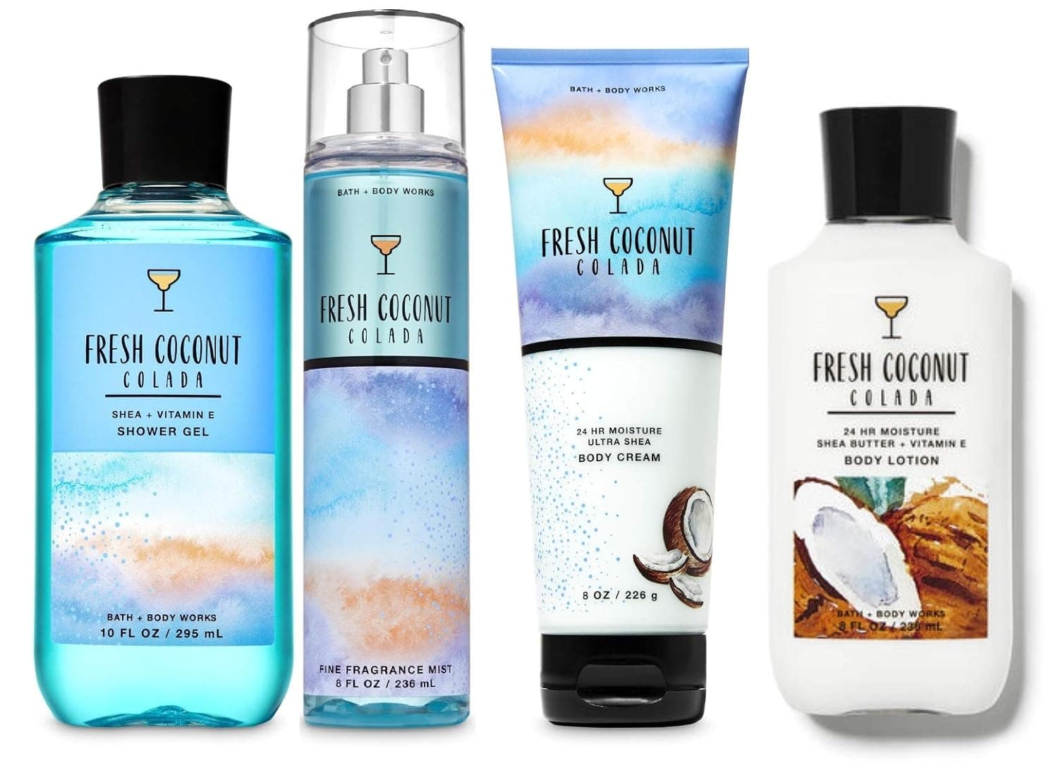 Bath and Body Works Fresh Coconut Colada Deluxe Gift Set - Body Lotion - Body Cream - Fragrance Mist & Shower Gel -Full size