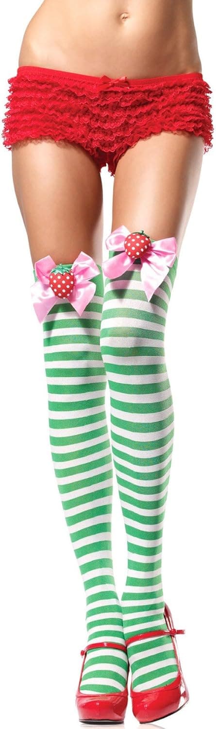 Leg Avenue Women's Striped Thigh-Highs with Strawberry