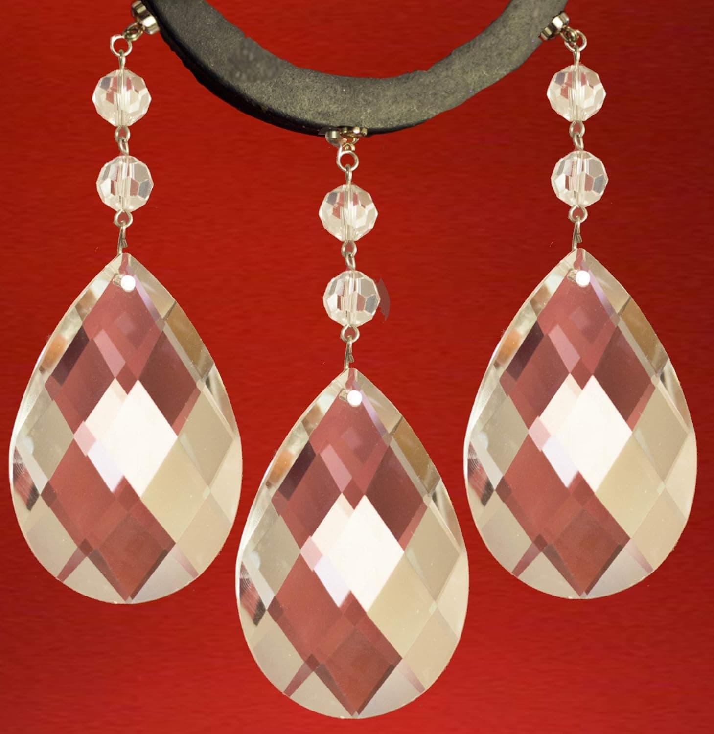 (Set/3) MagTrim® Magnetic Chandelier Crystals - 4" Clear Crystal Weaved Teardrop Almond - Replacement Chandelier Crystals, Prism Pendants, Hanging Crystals,Crystal Prisms,Crystal Beads Parts