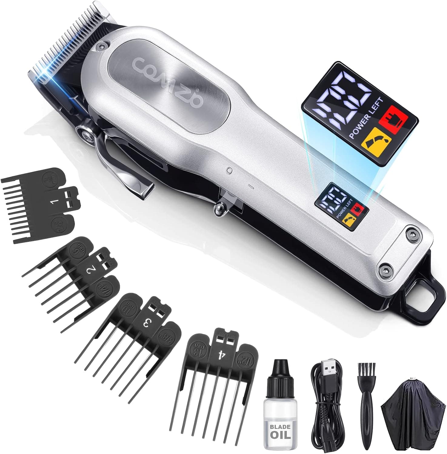 COMZIO Hair Clippers for Men, Cordless Barber Clippers Professional Hair Cutting Kit,Rechargeable Beard Trimmer, Home Haircut & Grooming Set with Large LED Display & High-Performance Electric Clippers