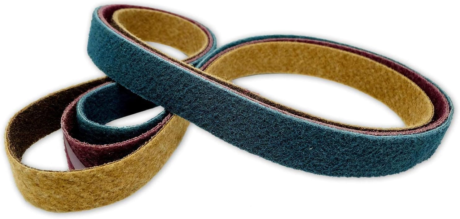 Red Label Abrasives 2 X 72 Inch Non Woven Surface Conditioning Sanding Belts for Knife Makers and Metal Fabricators - Coarse, Medium, and Fine Grits - 3 Pack Assortment