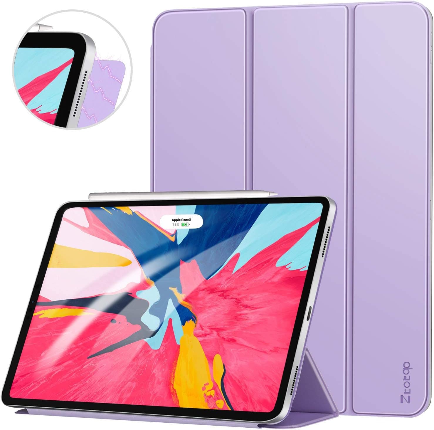 ZtotopCase for iPad Pro 12.9 Inch 2018 3rd Generation, Strong Magnetic Ultra Slim Minimalist Smart Case, Trifold Stand Cover with Auto Sleep/Wake，Support 2nd Gen iPad Pencil Charging, Purple