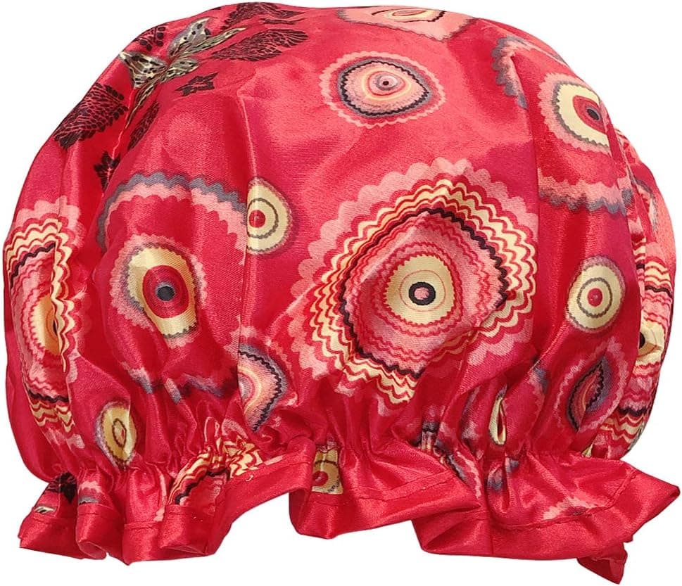 allydrew Reusable Women's Waterproof Shower Caps for Long Hair, Red Circle