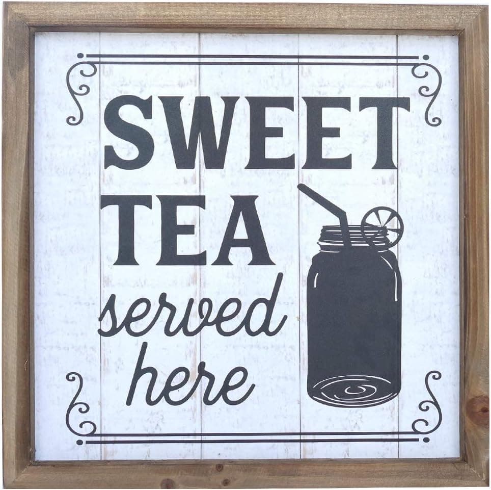 NIKKY HOME 14" Rustic Farmhouse Wooden Framed Sweet Tea Served Here Wall Plaque
