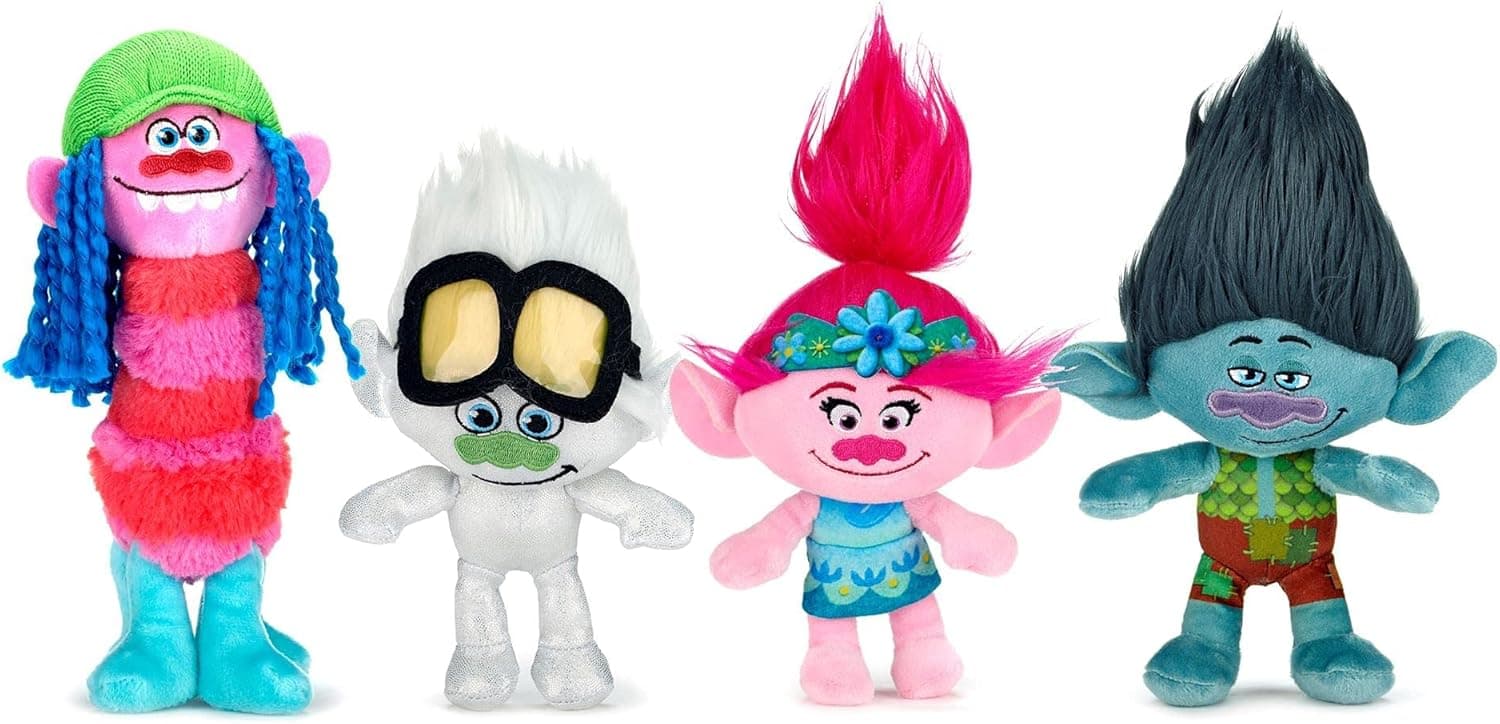 Super Gift Quality Bundle Troll World Tour - Soft Plush Toy 8 Inch Set of 4 - Poppy, Branch, Tiny Diamond, Cooper