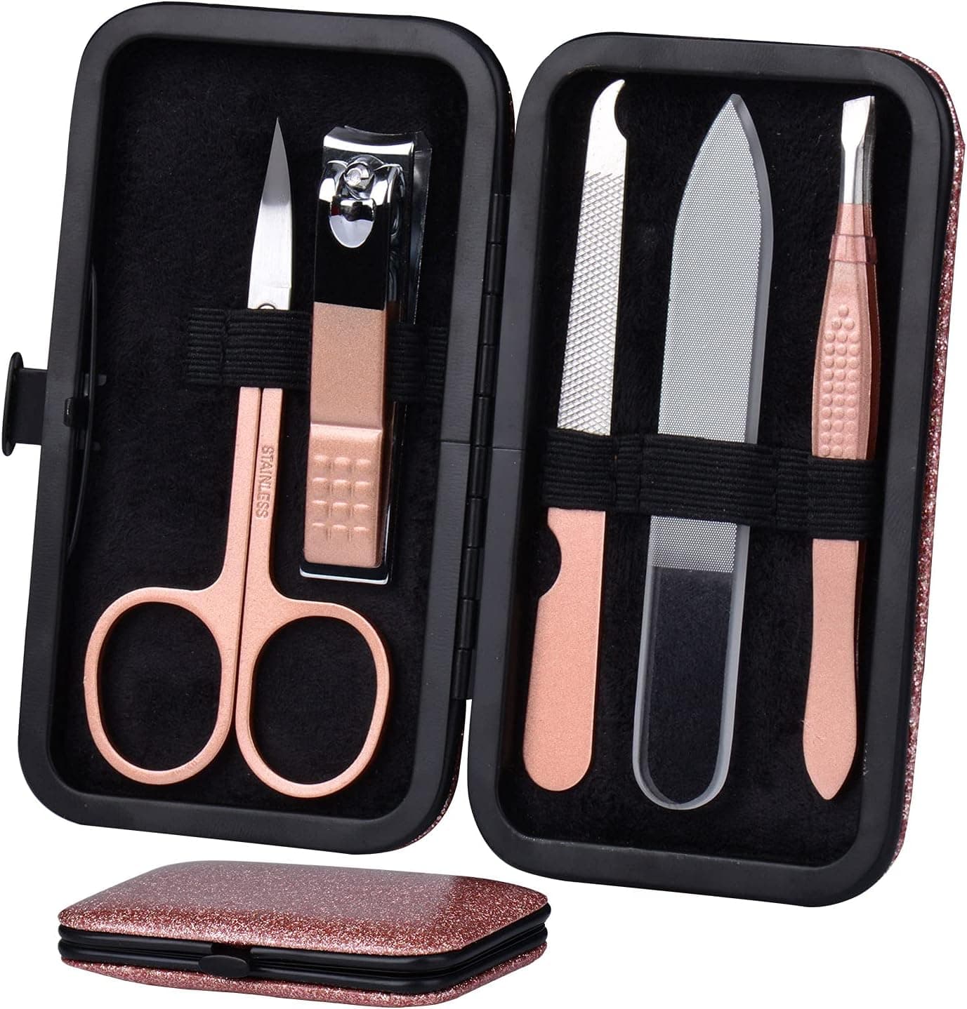 Manicure Set Nail Clippers Kit 5 Pieces in 1 Stainless Steel Professional Grooming Kits,Nail Care Tools Including Nano Glass Nail Shiner Buffer File Gift for Men Husband Boyfriend Parents Women Elder
