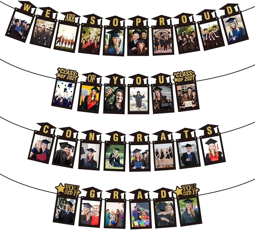 XJF 2021 Graduation Photo Banner,Class of 2021 Party Decoration,Graduation Photo Props Banner,2021 Graduation Party Supplies,Balloons Grad Party Supplies,Graduation Decorations Kit