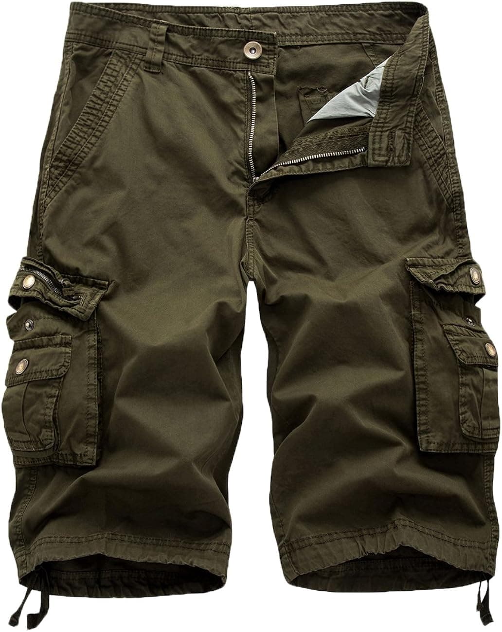 FOURSTEEDS Women's Cotton Loose Fit Zipper Multi-Pockets Twill Bermuda Drawstring Women Cargo Shorts