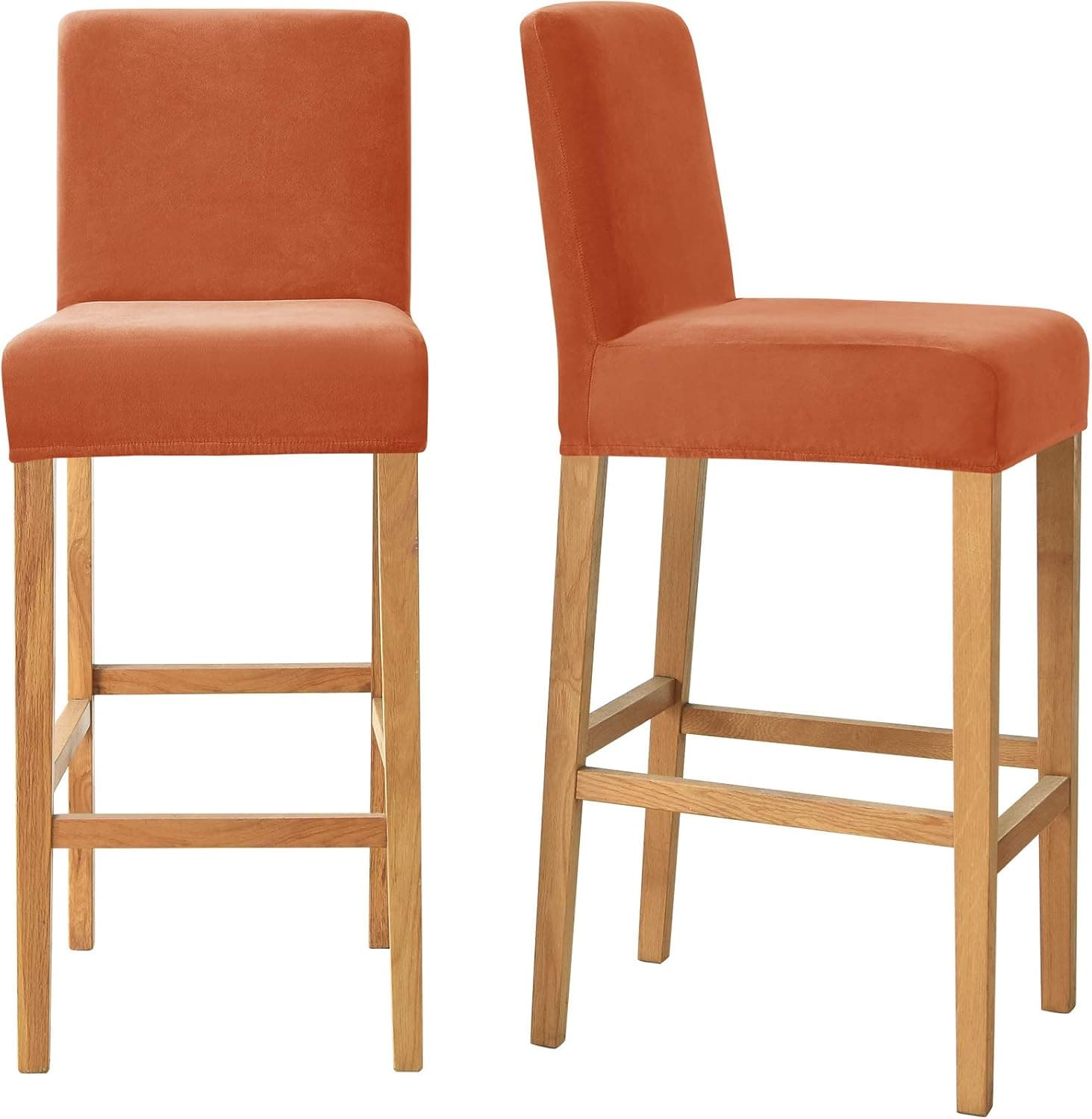 MILARAN Velvet Slipcovers for Bar Stools, Soft Stretch Counter Stool Slipcover for Kitchen and Dining Room, Washable Removable Protector for Short Back Pub Chairs Set of 2,Russet Brown