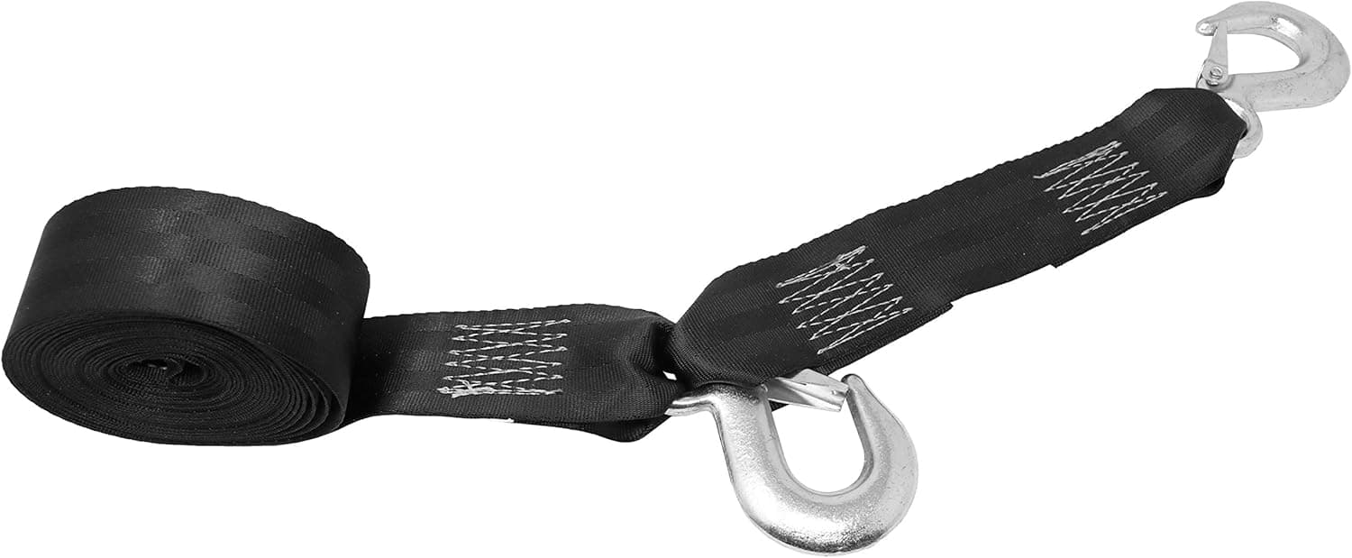 CustomTieDowns 2 Inch Wide Replacement Boat Winch Strap, Boat Hook On One End, 10 Inch Safety Strap with A Forged Snap Hook, 1 Inch Loop On Opposite End for Attachment to Winch, 1333 lb WLL (16 Feet.)