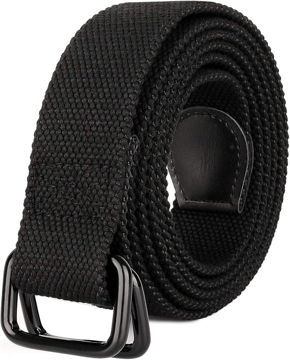 Drizzte Belt Men Plus Size 39'' to 75'' Web Fabric Canvas Belts D Ring Belt Casual Work Tactical Belt Black