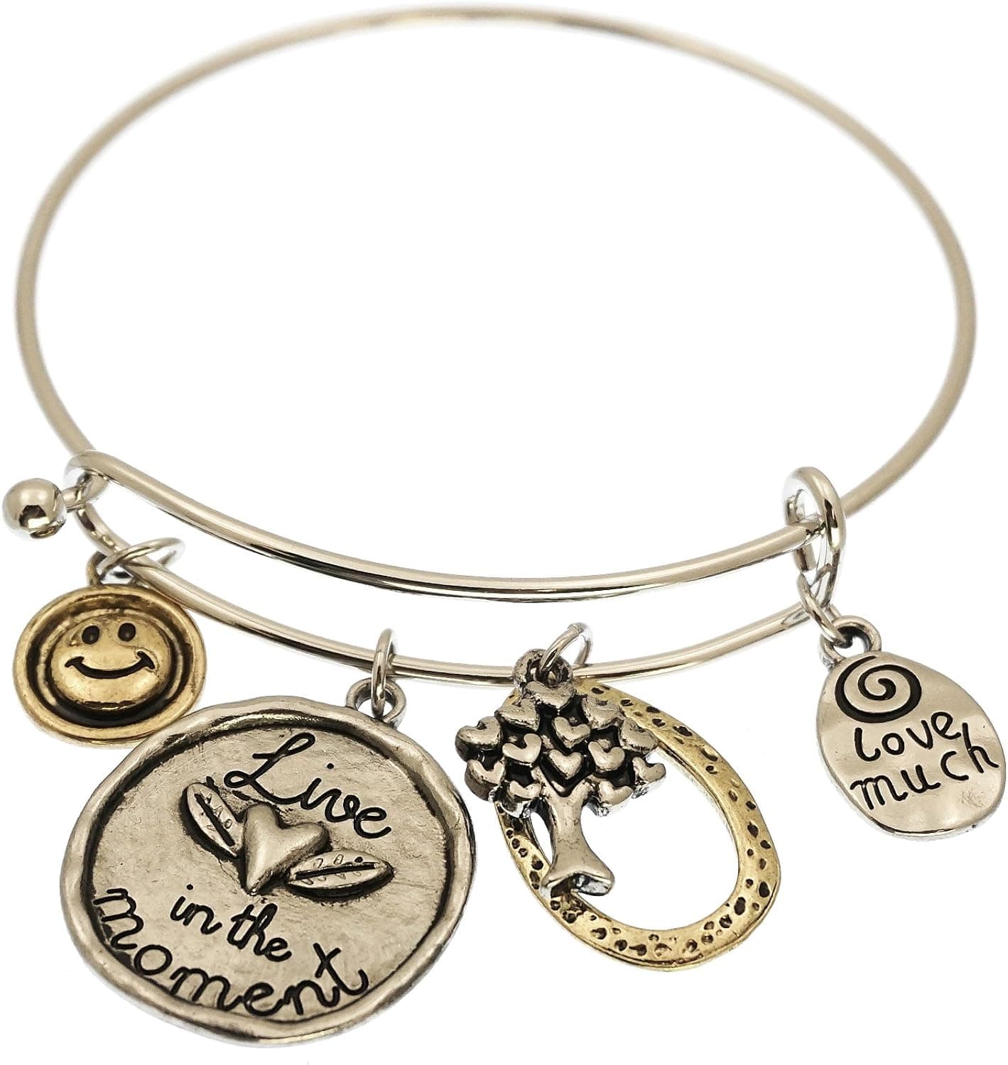 GiftsUSA Live in The Moment Organic Charm Wire Bangle Bracelet
