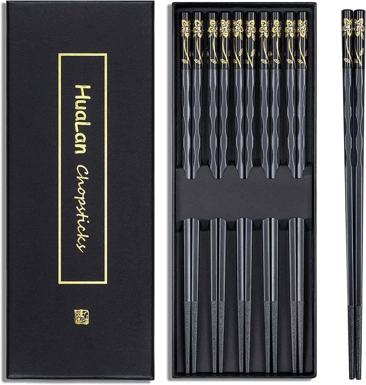 HuaLan Fiberglass Chopsticks Series - Japanese Non-Slip Chopstick, Reusable Dishwasher Safe Chop Sticks, 5 Pairs, Gift Set, 9.9 Inches