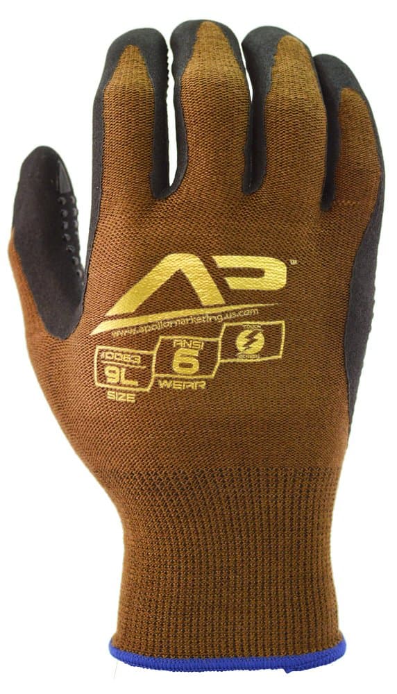 Apollo Performance Work Gloves 62, Package Handlers Proffesional Multi-Task Glove with Nitrile Gripping Dots, 13 Gauge Bamboo Knit, Abrasion Protection, Touch Screen Capabilities with Lightning Touch Technology, 1 Pair, Medium, Brown/Black
