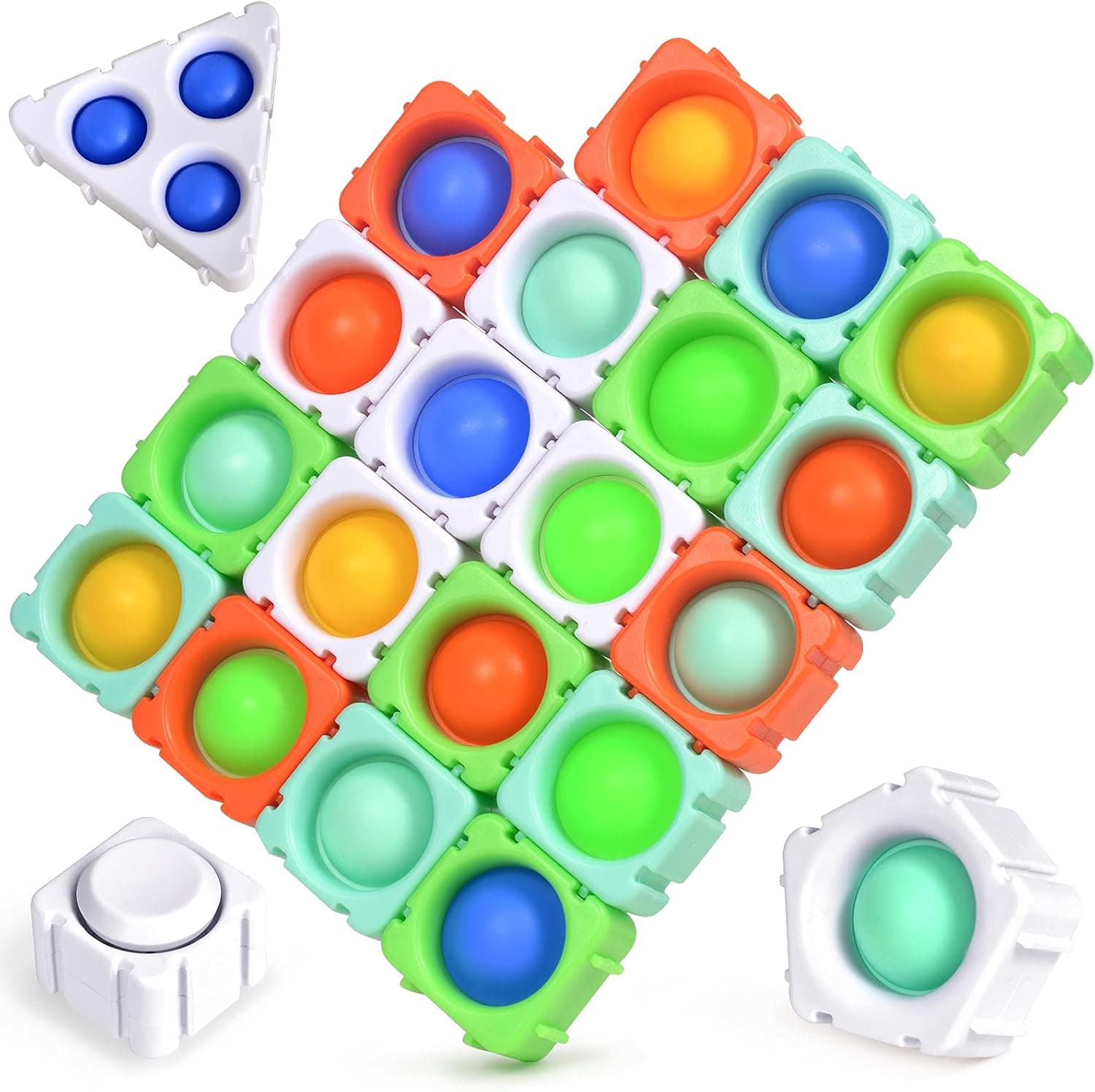 Pop Building Blocks Fidget Toy Push Pop Puzzle Building Sensory Toy Educational Colorful Brain Training for Kids Silicone Anti-Anxiety Stress Reliever Toys Set(22Pcs)