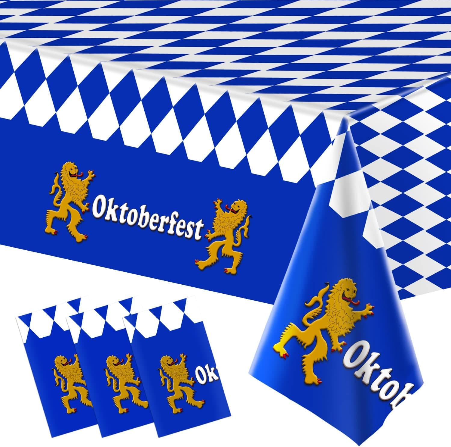 3 Pack Bavarian Oktoberfest Party Tablecloth Decorations, Plastic Rectangular Blue and White Flag Check Table Cover, Background for Decorations Supplies, 54×108 Inches (RH0012)