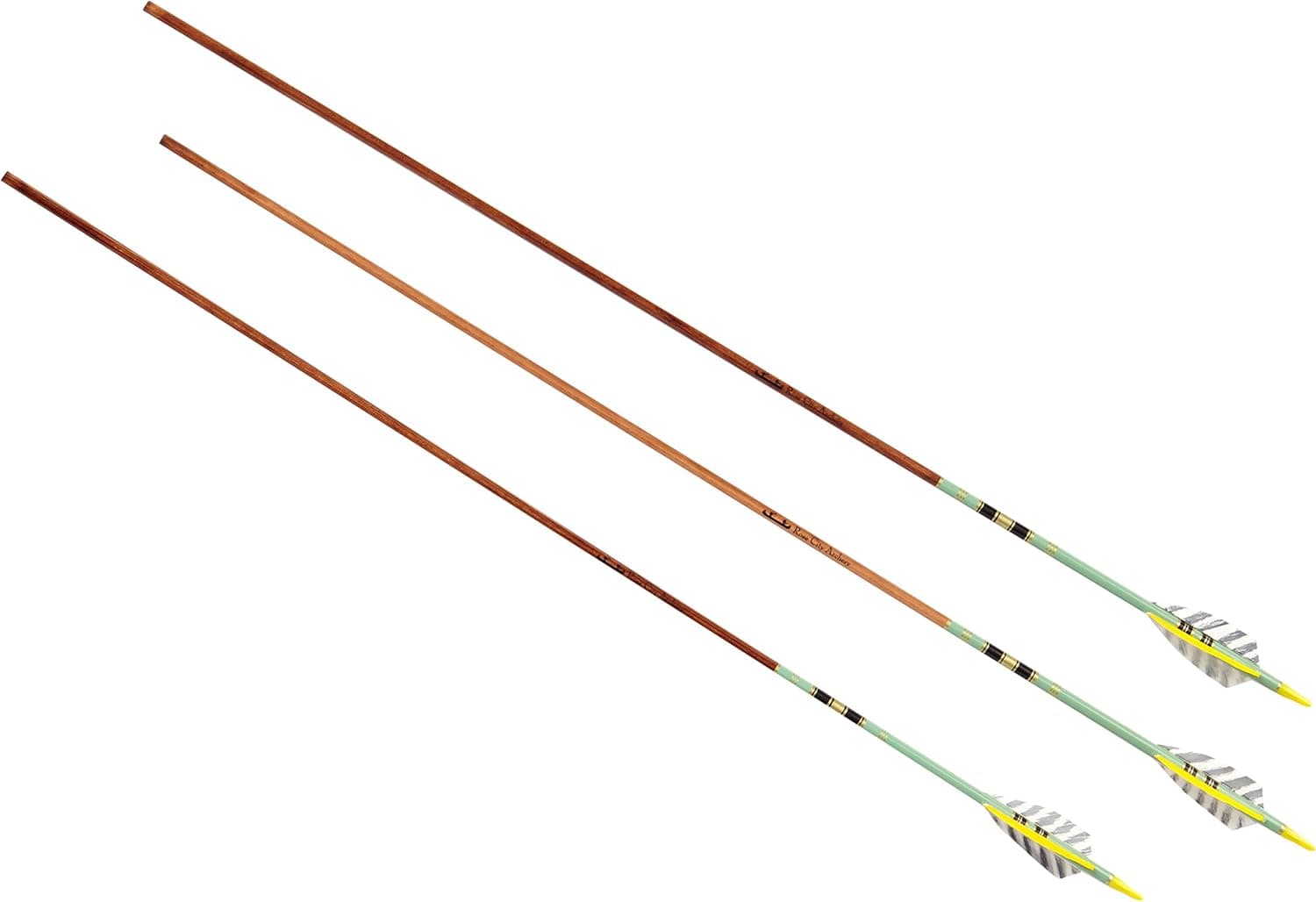 Rose City Archery Port Orford Cedar Fancy Arrows, Green Crown with Walnut Stain Shaft, 3" Shield Fletch 5/16" Diameter, 45-50# Spine WT (3 Pack)