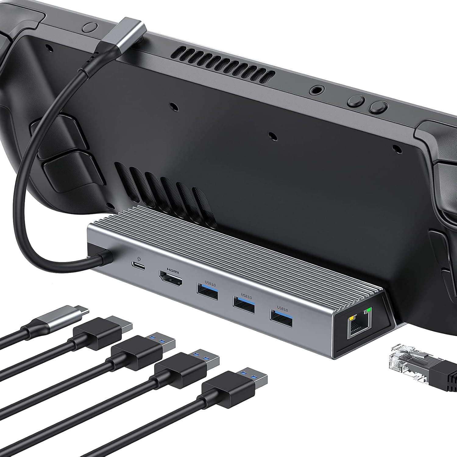 Docking Station for Steam Deck, 6-in-1 Steam Deck Dock with HDMI 2.0 4K@60Hz,1000mbps Gigabit Ethernet, 3 USB-A 3.0 and 100W Charging USB-C Port Compatible with Valve Steam Deck…