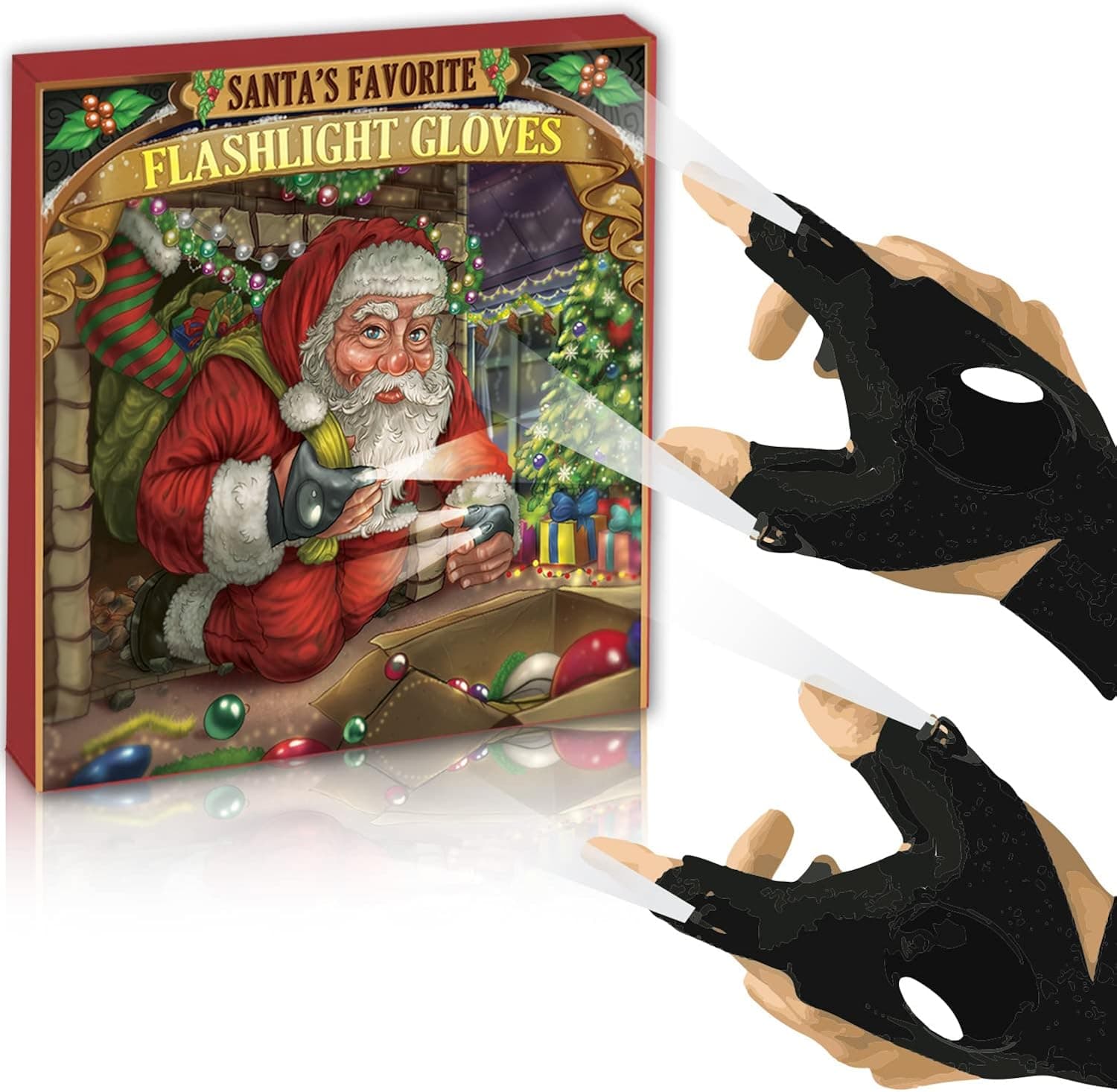 Pelto Flashlight Gloves Stocking Stuffers for Men - Christmas Gift Box for Dad, Unique Gifts for Men, Cool Gadgets for Men, Husband, Him. Gifts for Men who Have Everything LED Waterproof Gloves